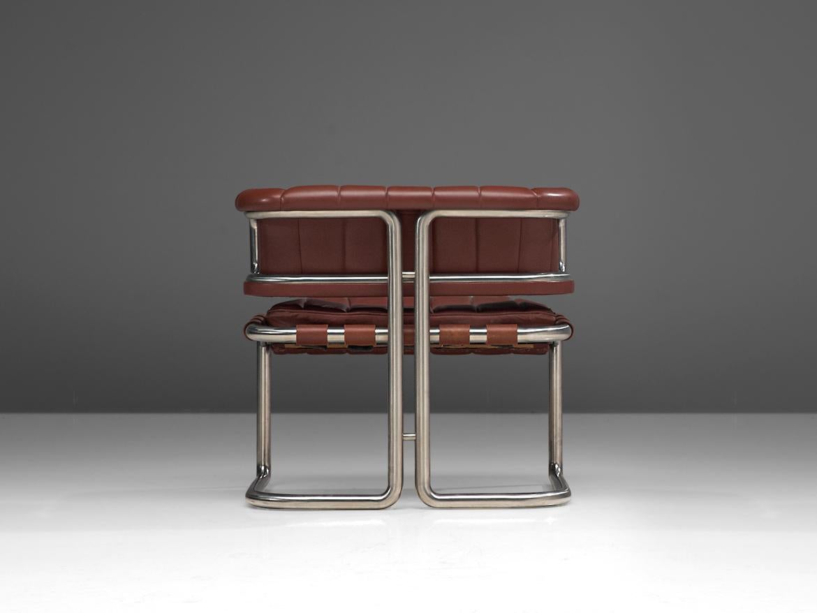Cubist Tubular Lounge Chair aus rotem Leder (Moderne der Mitte des Jahrhunderts)