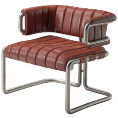 Cubist Tubular Lounge Chair in Red Leather