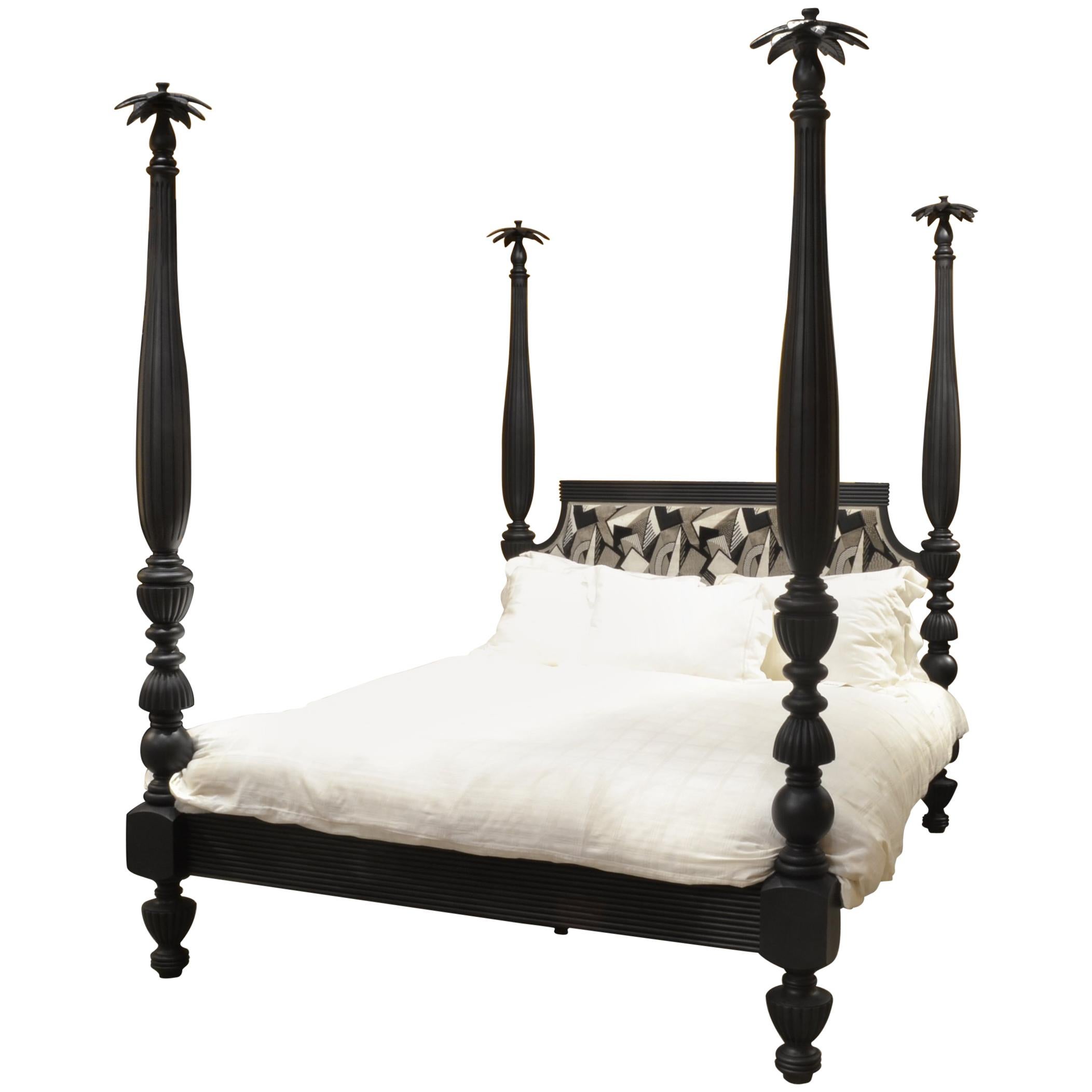 Cubist Upholstery Ebony Brighton Bedframe with Palm Tree Finials