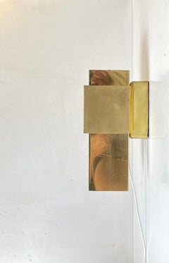 Cubist Wall Sconce in Brass in the Style of Curtis Jere, 1970s
