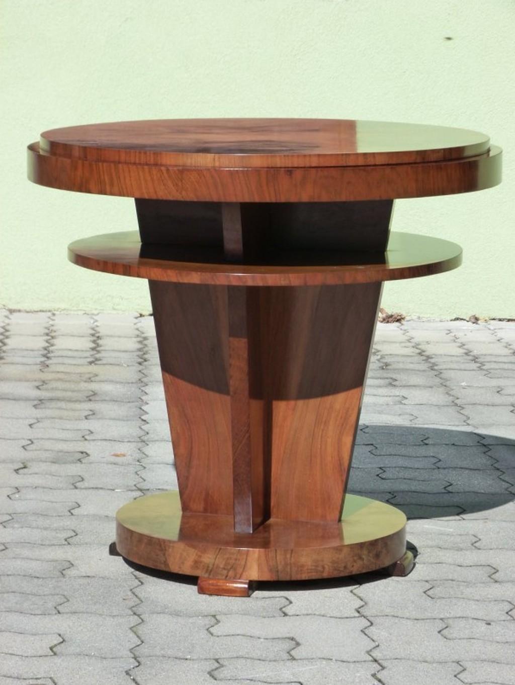 Cubist Art Deco walnut side table. Professionally stained and repolished.