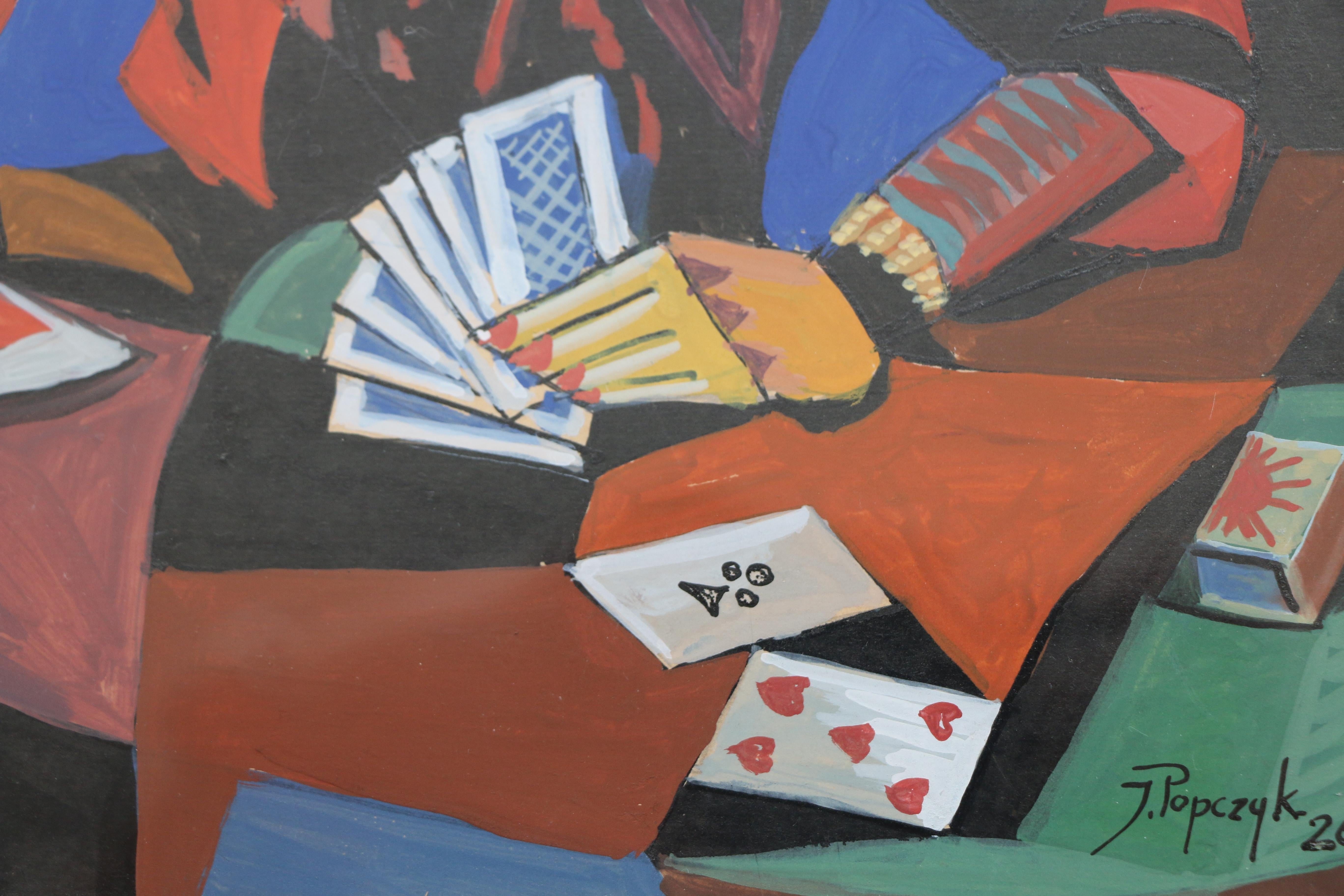Cubist Watercolor, the Card Player, by Jozef Popczyk, 1926 In Good Condition In Paris, FR