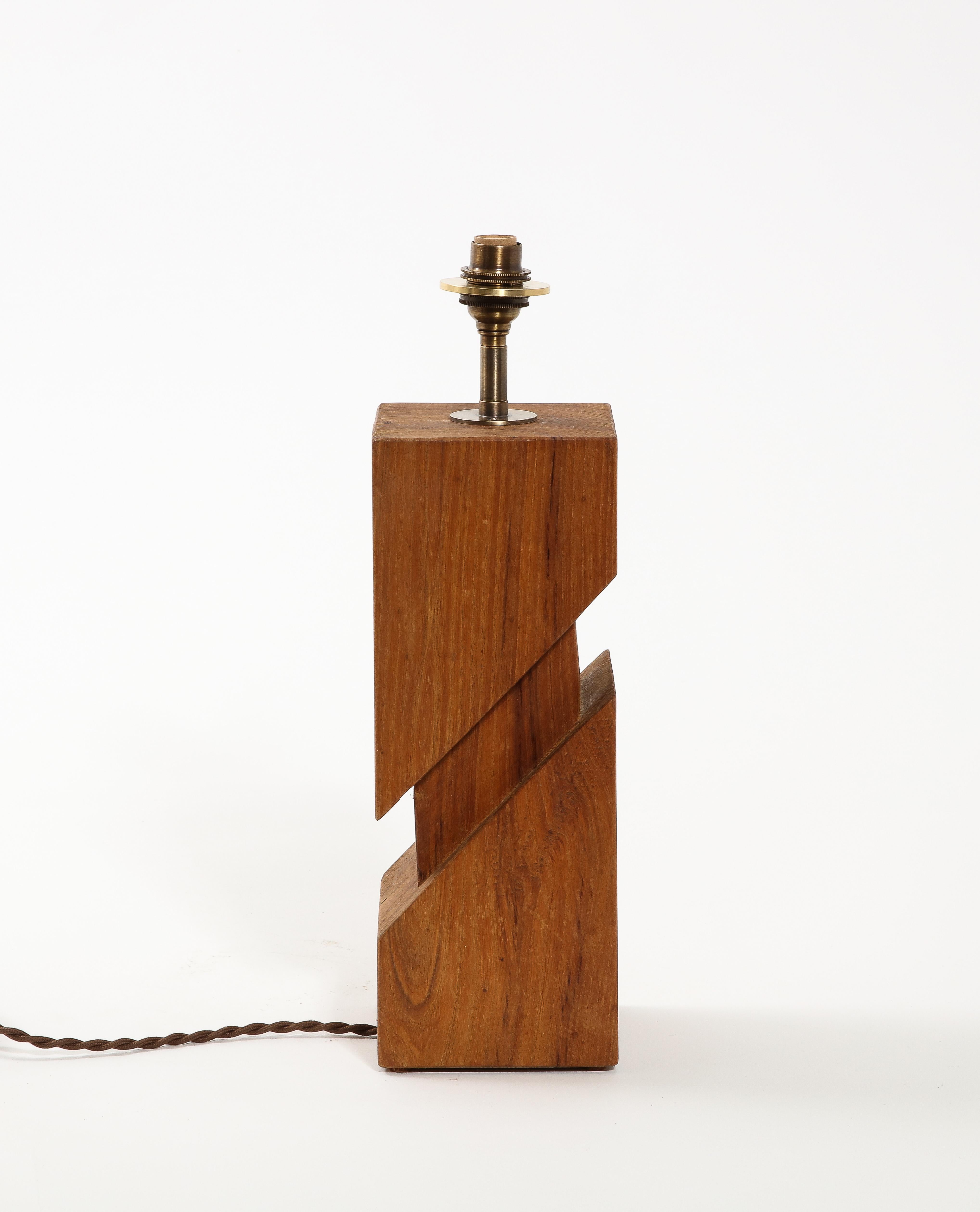 Cubist Wood Lamp, France 1960's For Sale 3