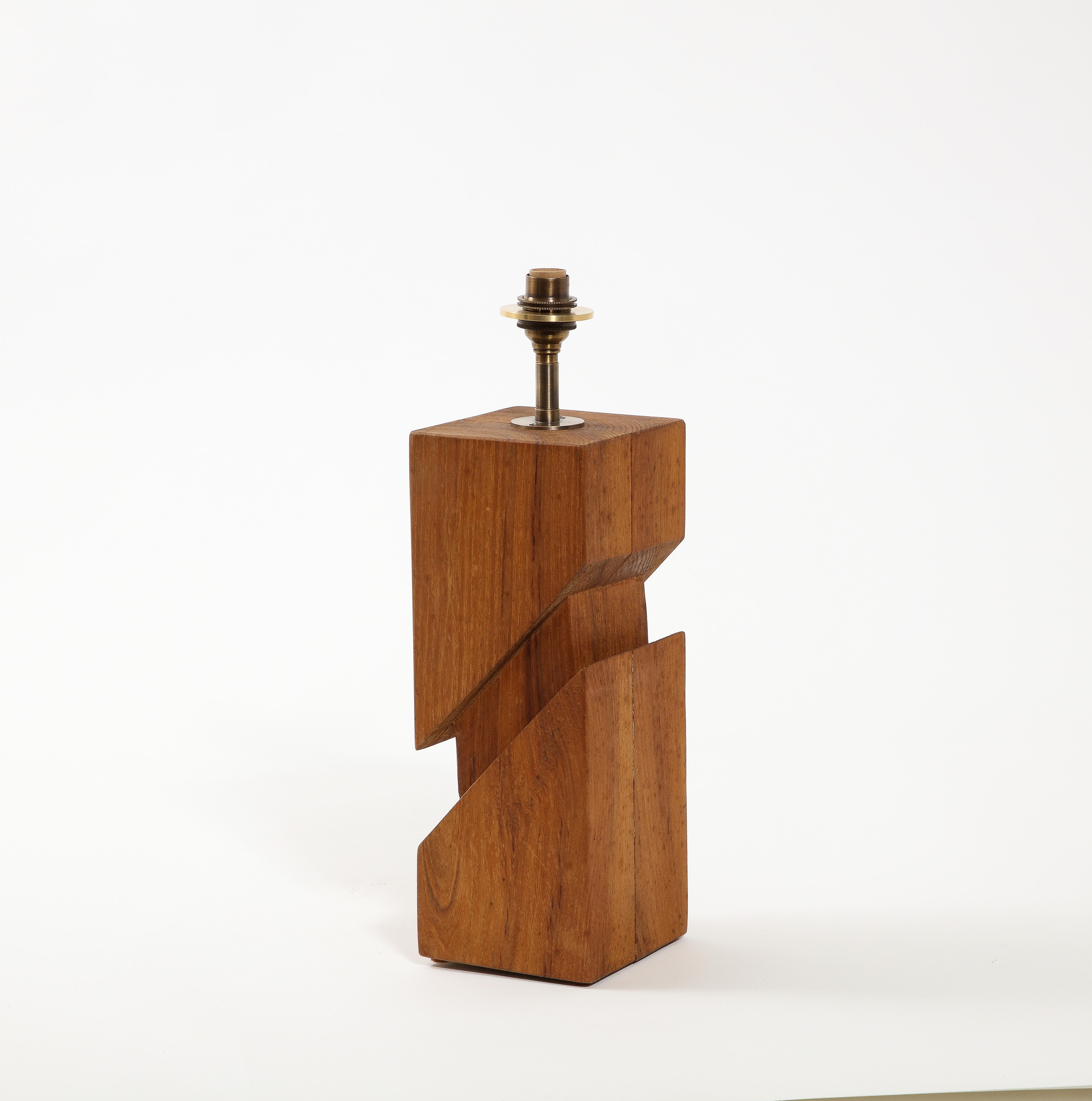 Cubist Wood Lamp, France 1960's For Sale 4