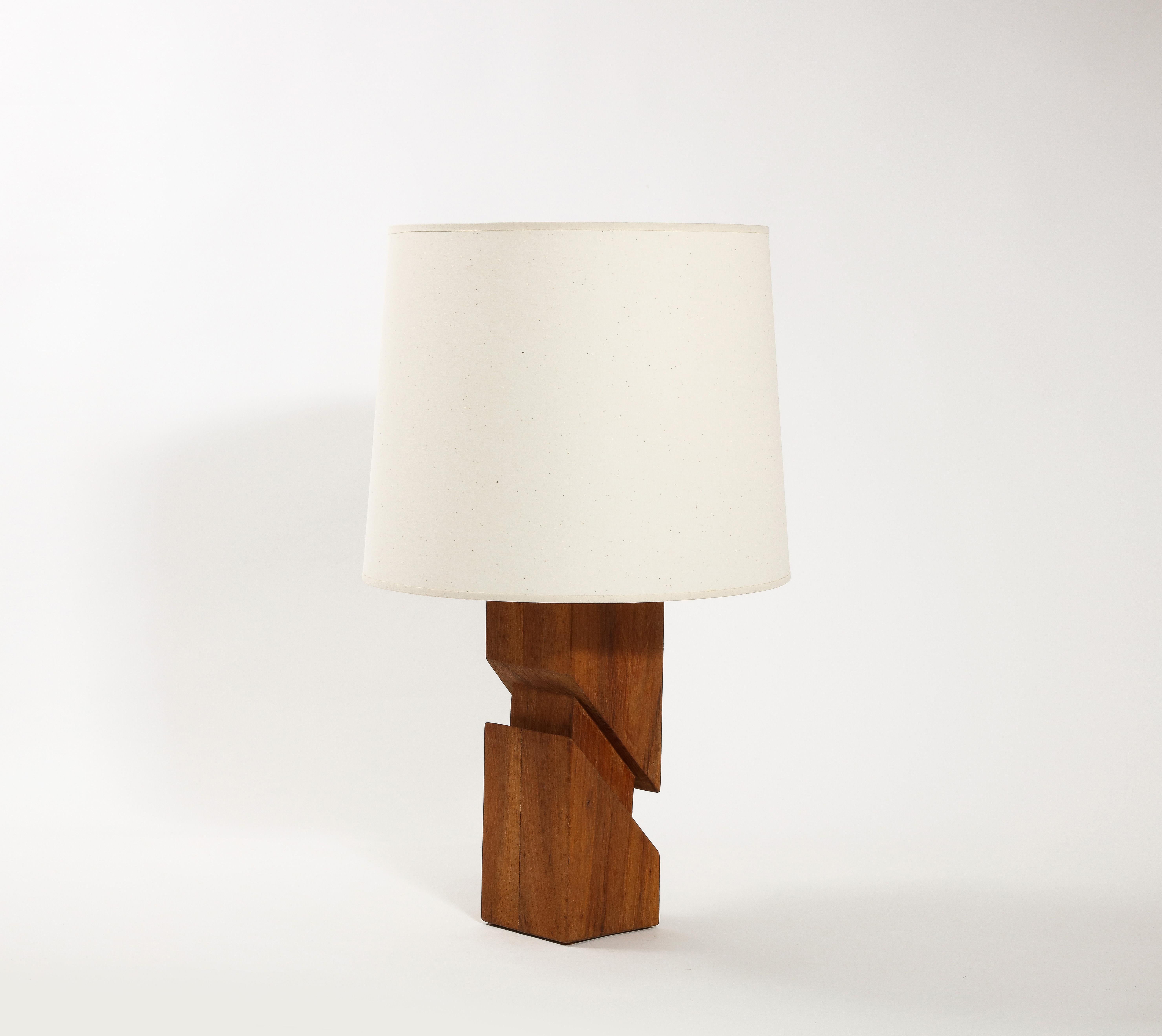 Cubist Wood Lamp, France 1960's For Sale 8