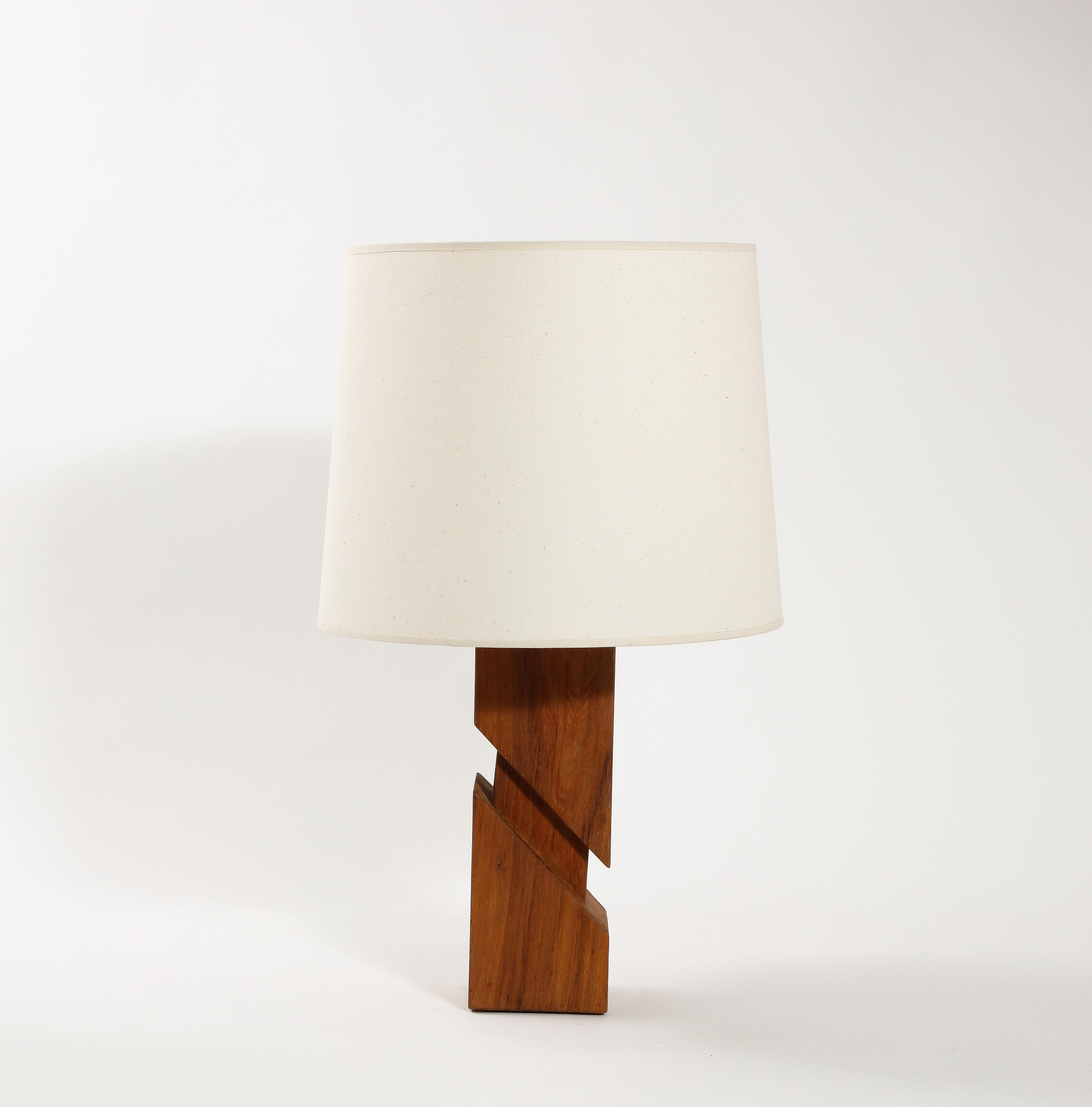 Cubist Wood Lamp, France 1960's For Sale 9