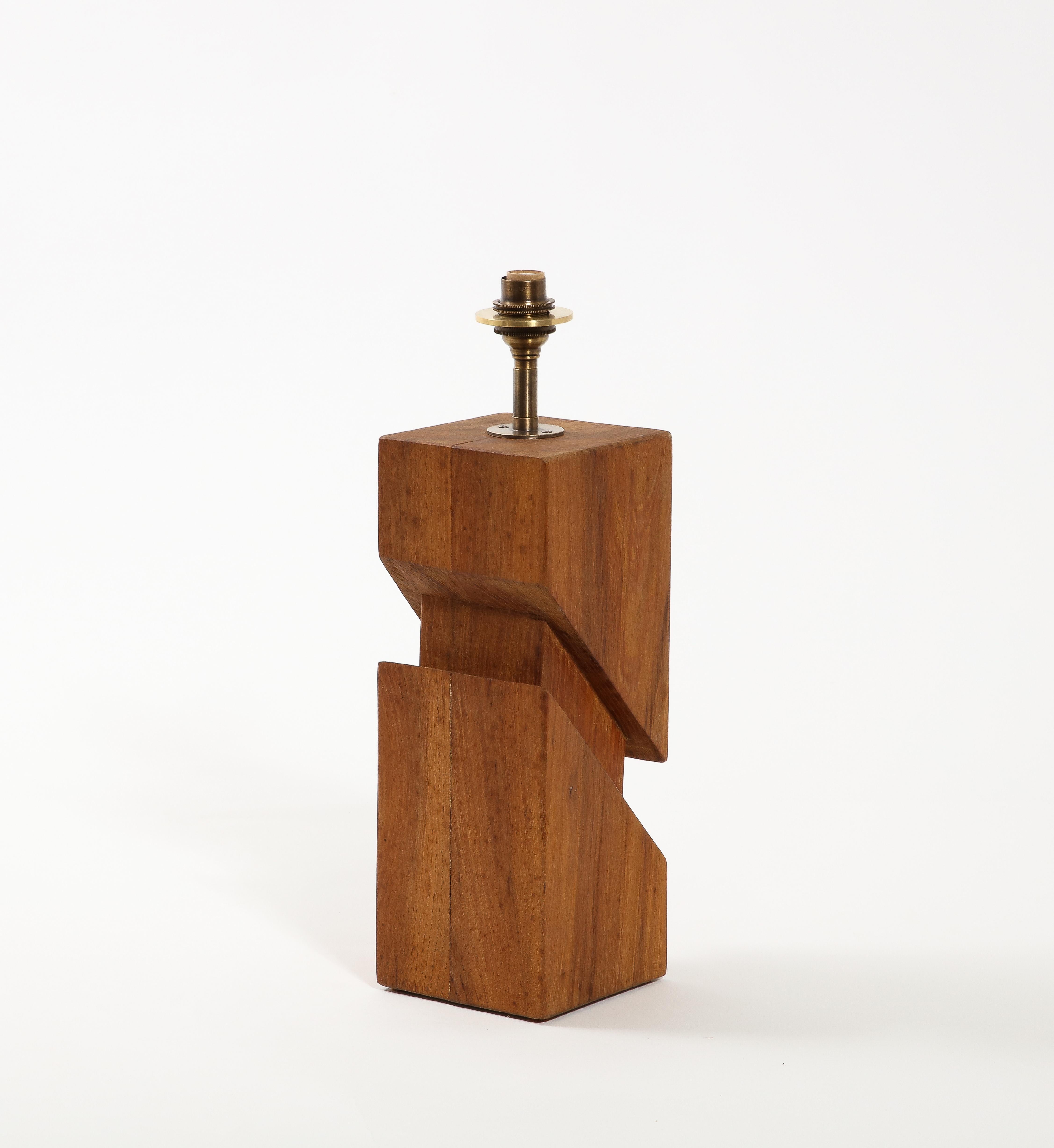 Cubist Wood Lamp, France 1960's In Good Condition For Sale In New York, NY