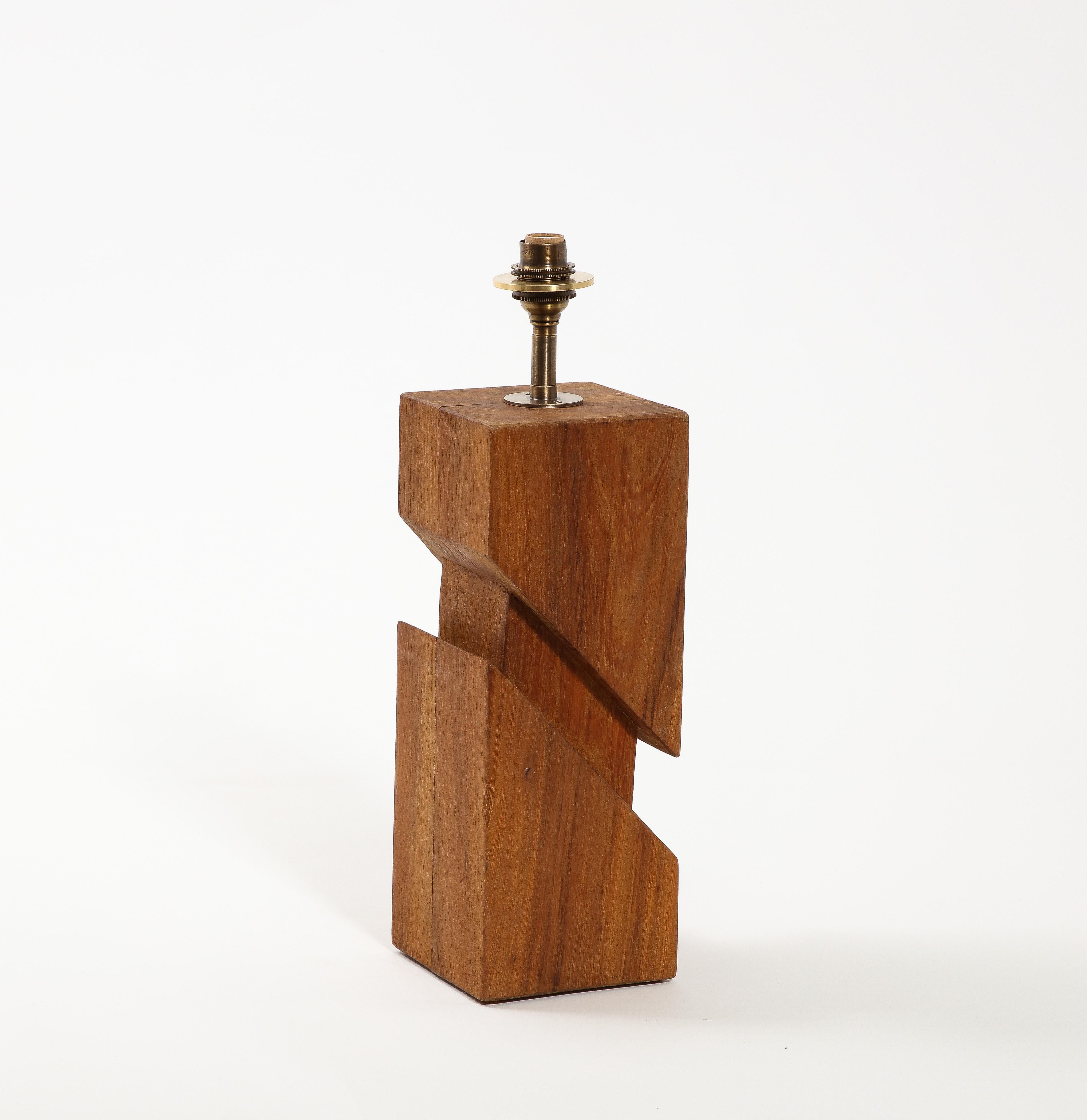 20th Century Cubist Wood Lamp, France 1960's For Sale