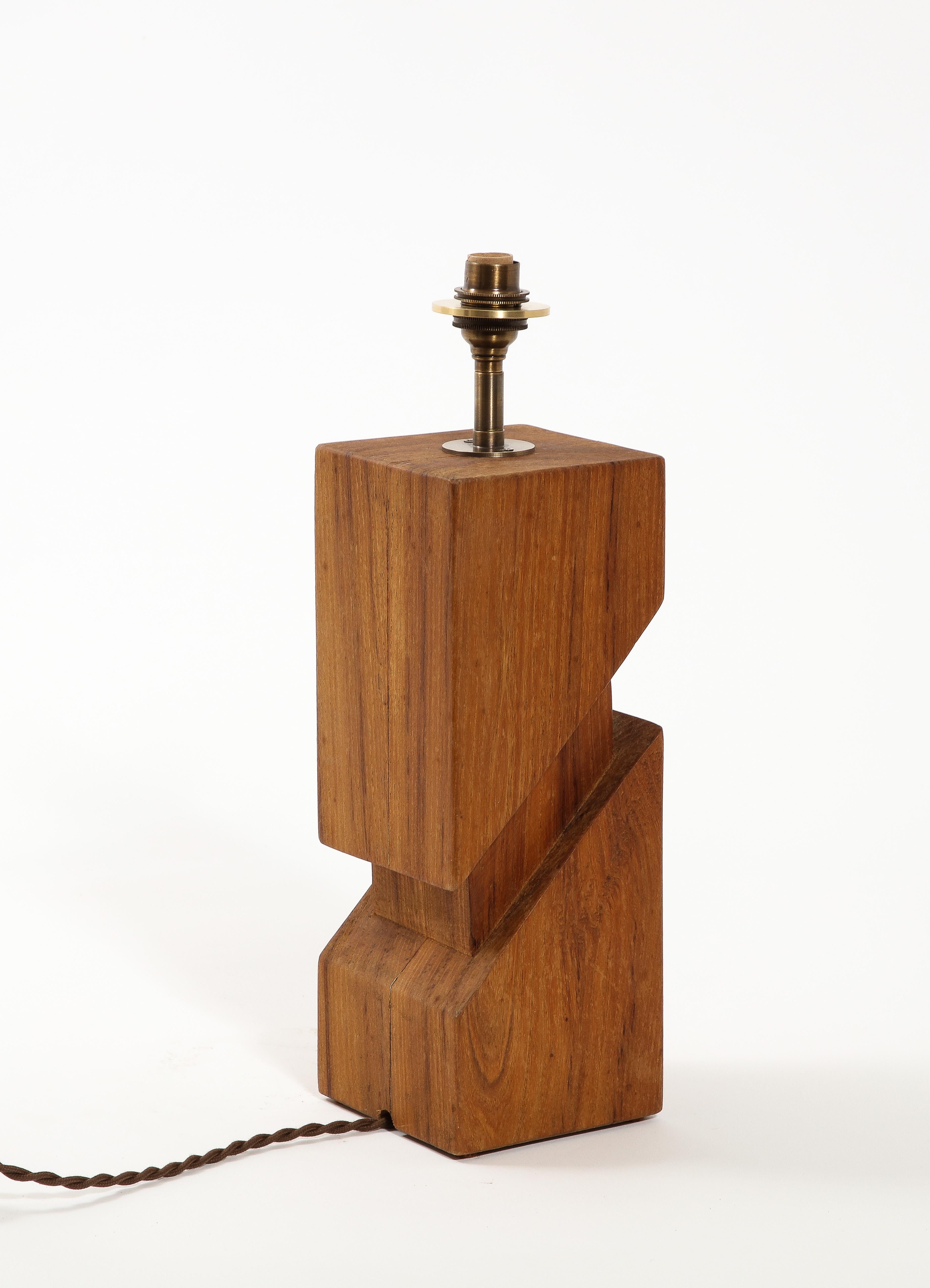 Cubist Wood Lamp, France 1960's For Sale 2