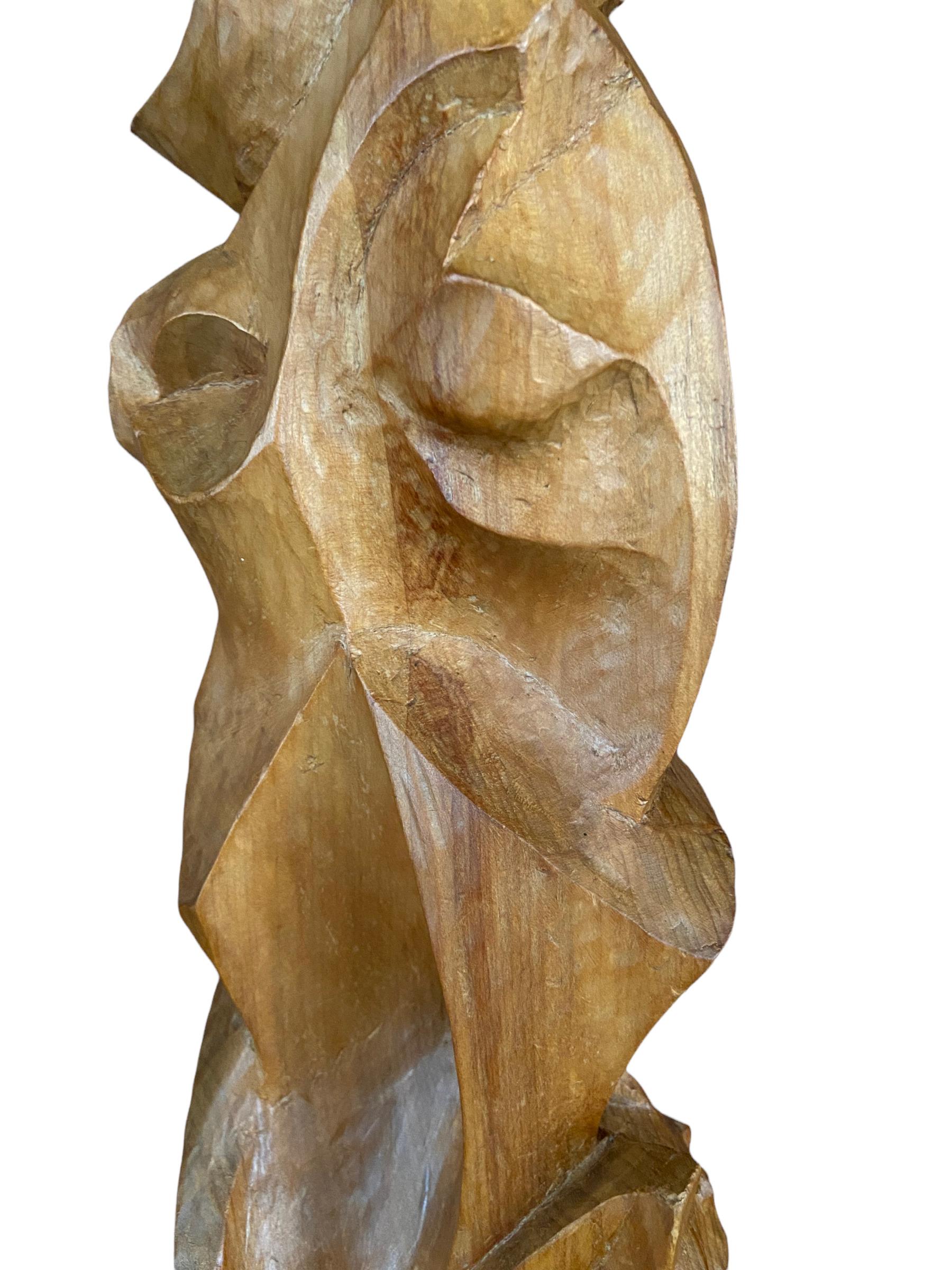 Cubist wooden sculpture made and signed by A. van Heeswijk. Made of Oak in the 1920s in The Netherlands. The artist carved his name in the foot. This piece of art is in a very good condition.