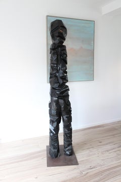 Cubist wooden totem sculpture