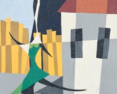 Peinture cubiste, signée et datée "59", probablement de France.
