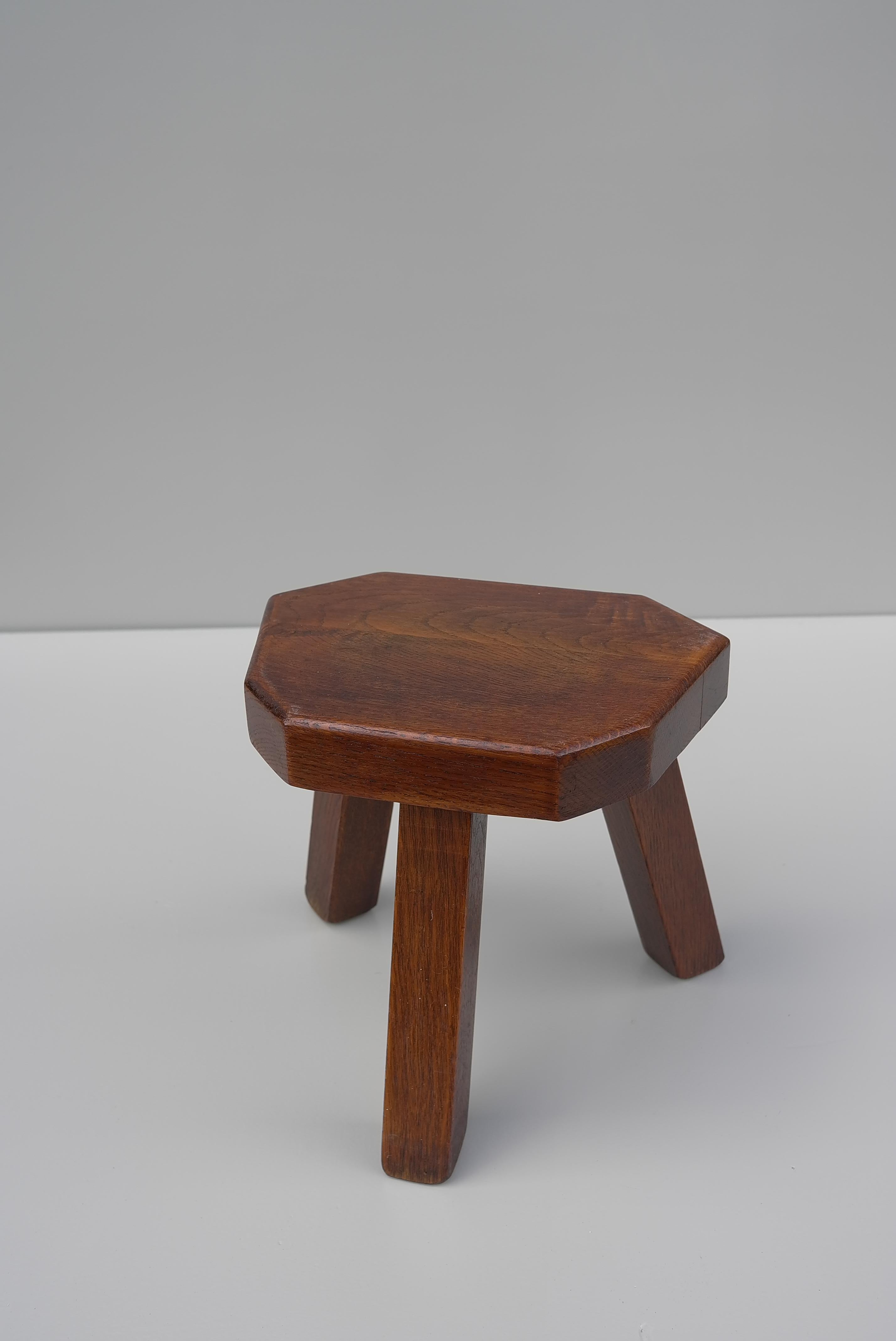 French Cubistic Solid Oak stool , France 1960's For Sale