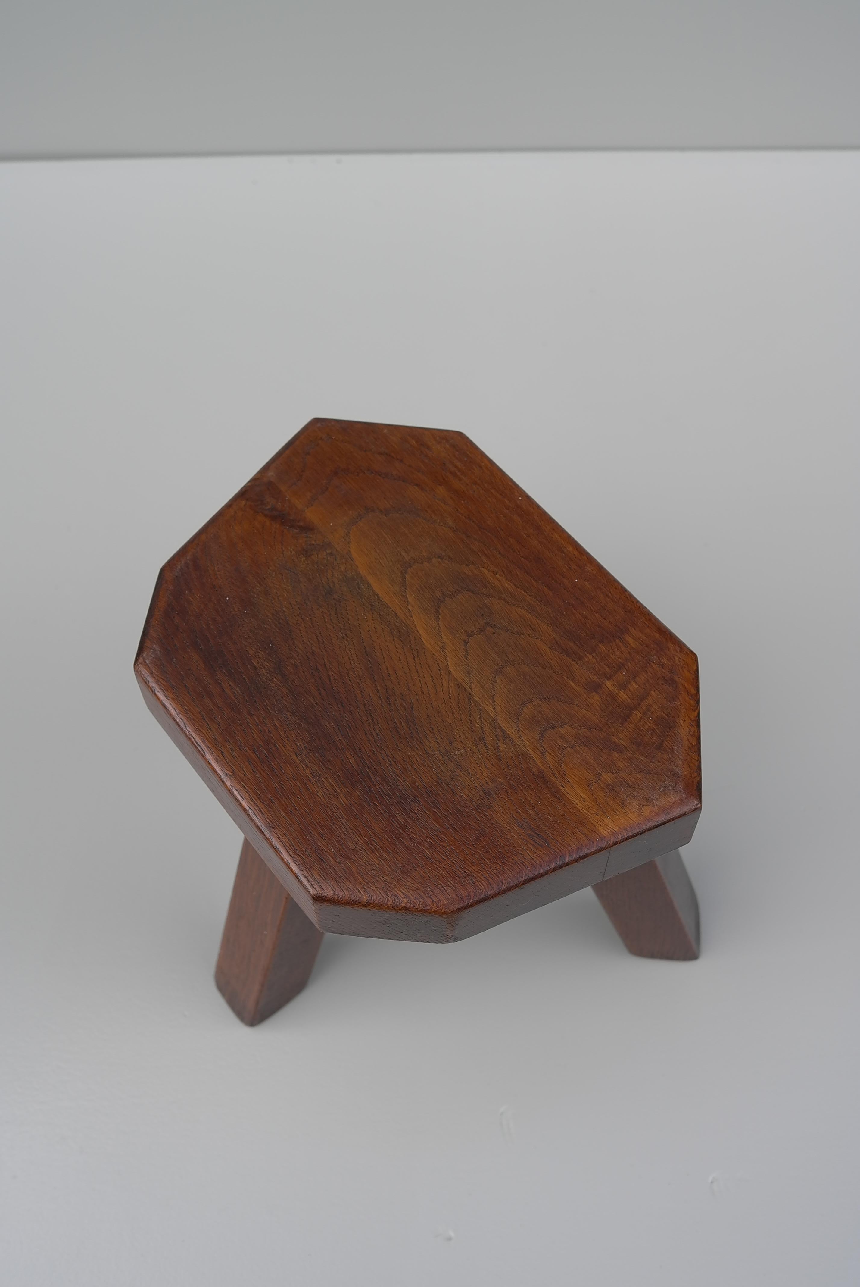 Mid-20th Century Cubistic Solid Oak stool , France 1960's For Sale