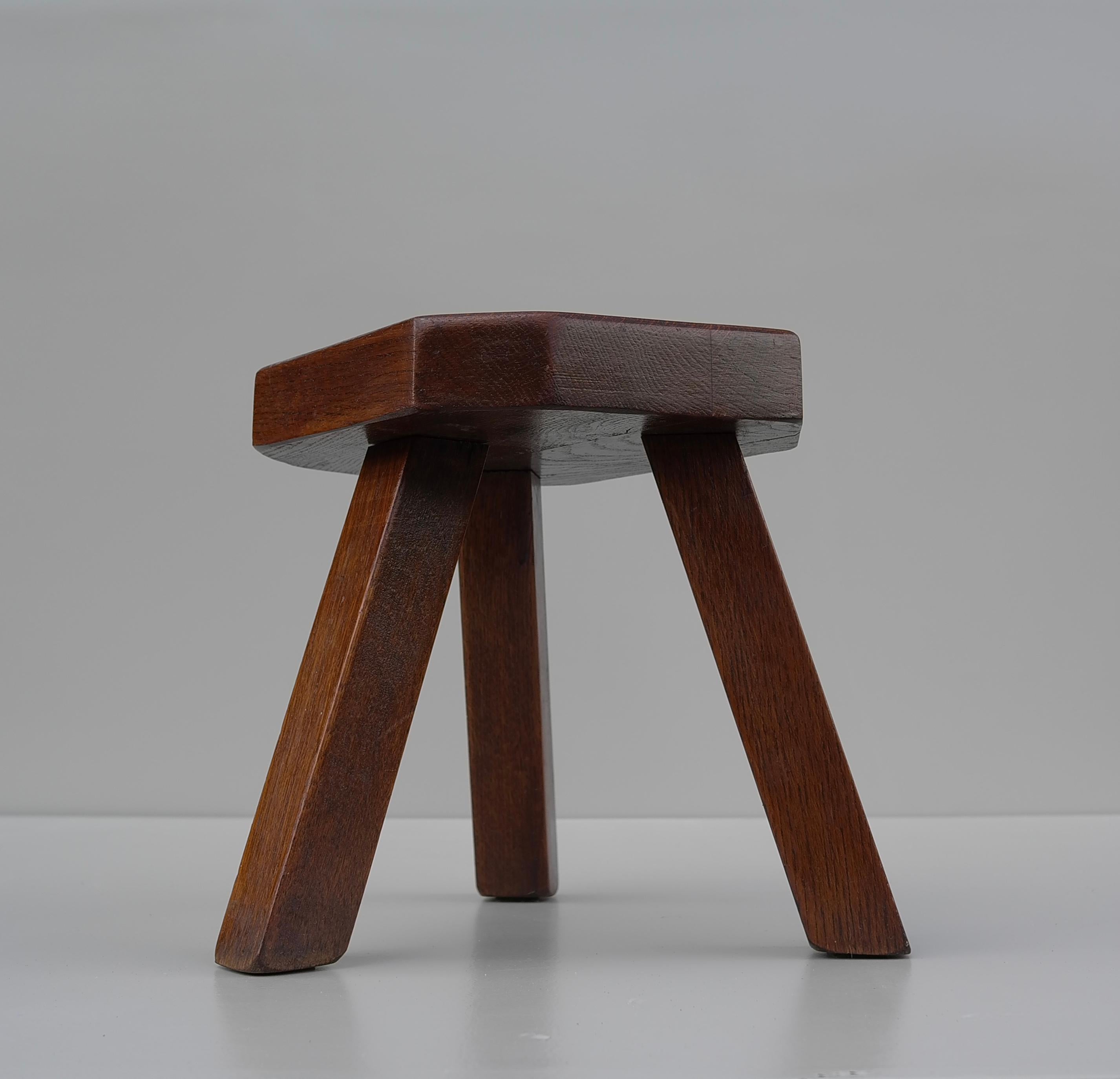 Cubistic Solid Oak stool , France 1960's For Sale 1