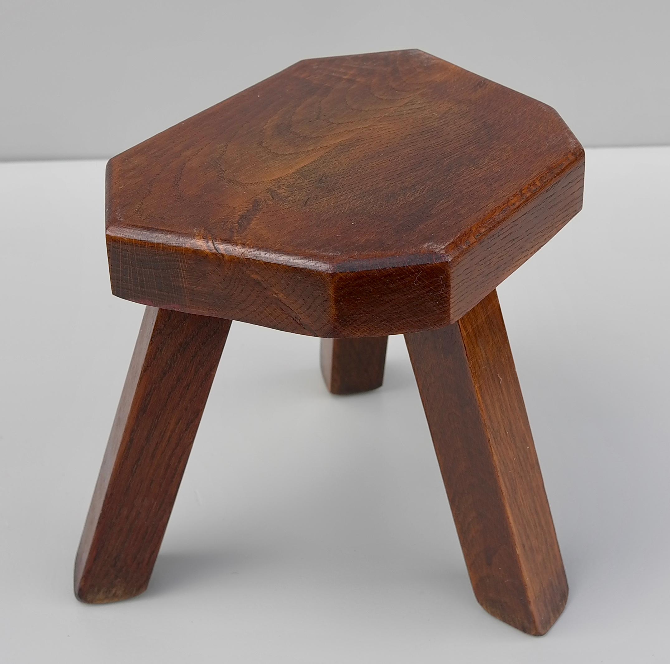 Cubistic Solid Oak stool , France 1960's For Sale 2