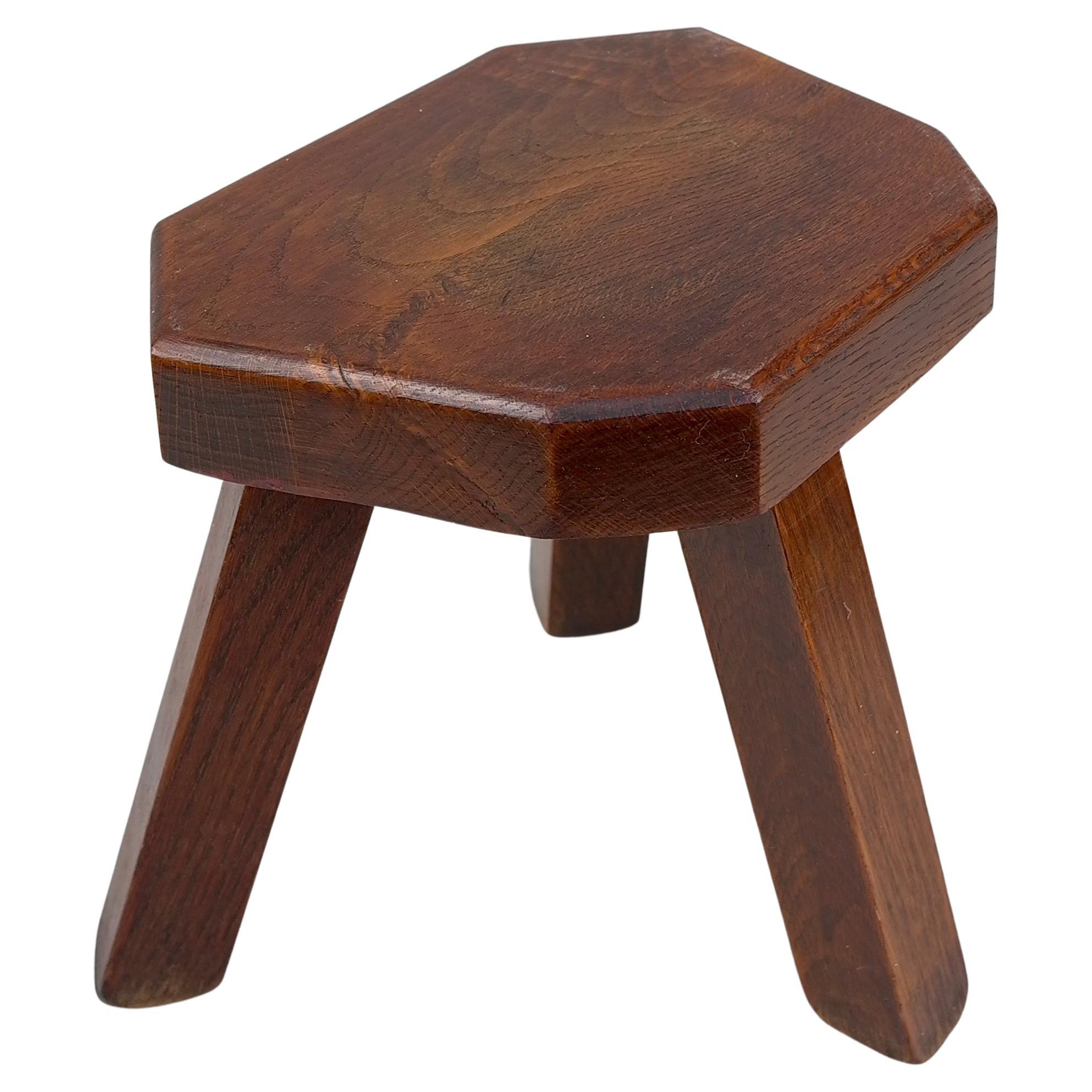 Cubistic Solid Oak stool , France 1960's