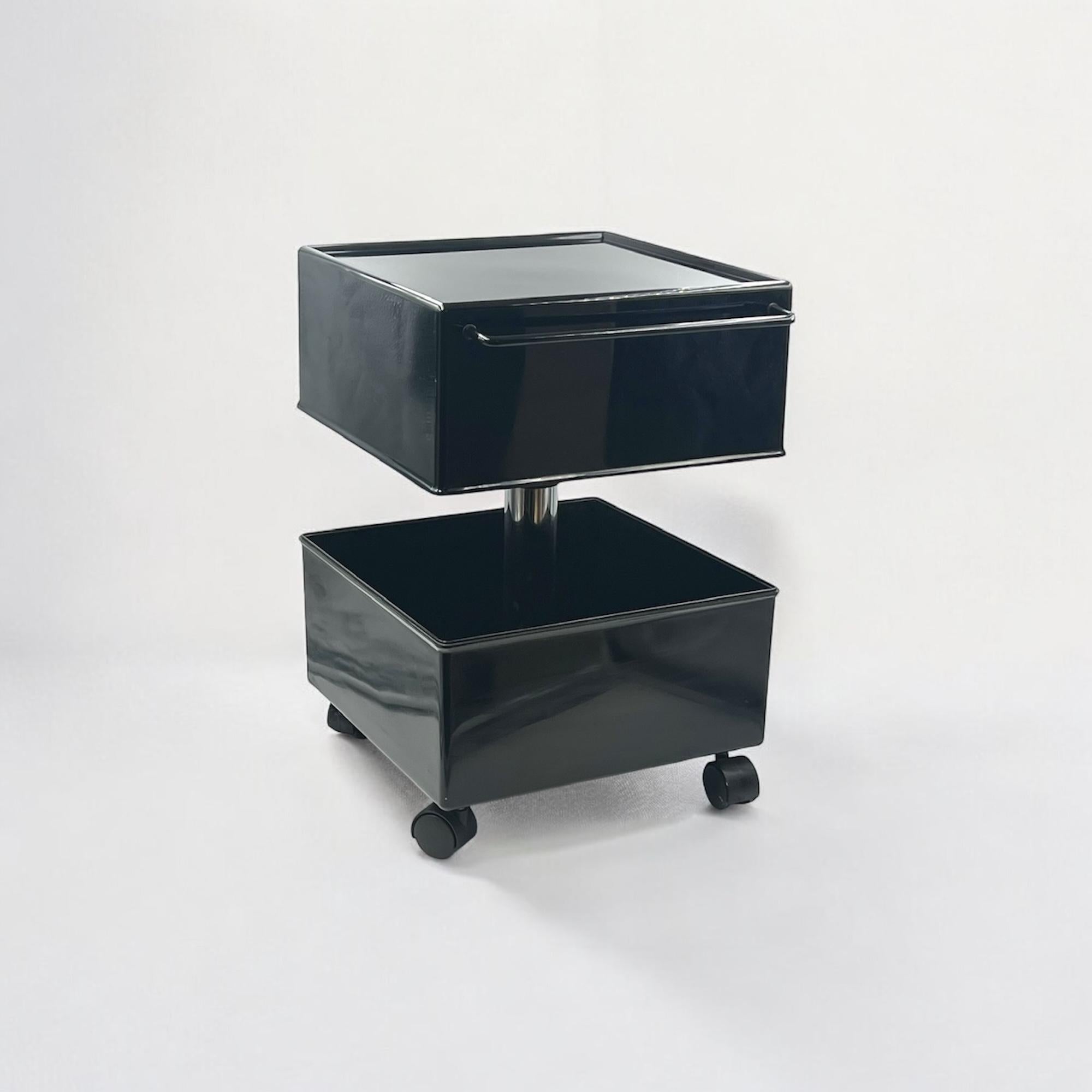 Space Age CUBO Bar Cart Storage Trolley by Studio Magis in Glossy Black, 1970s