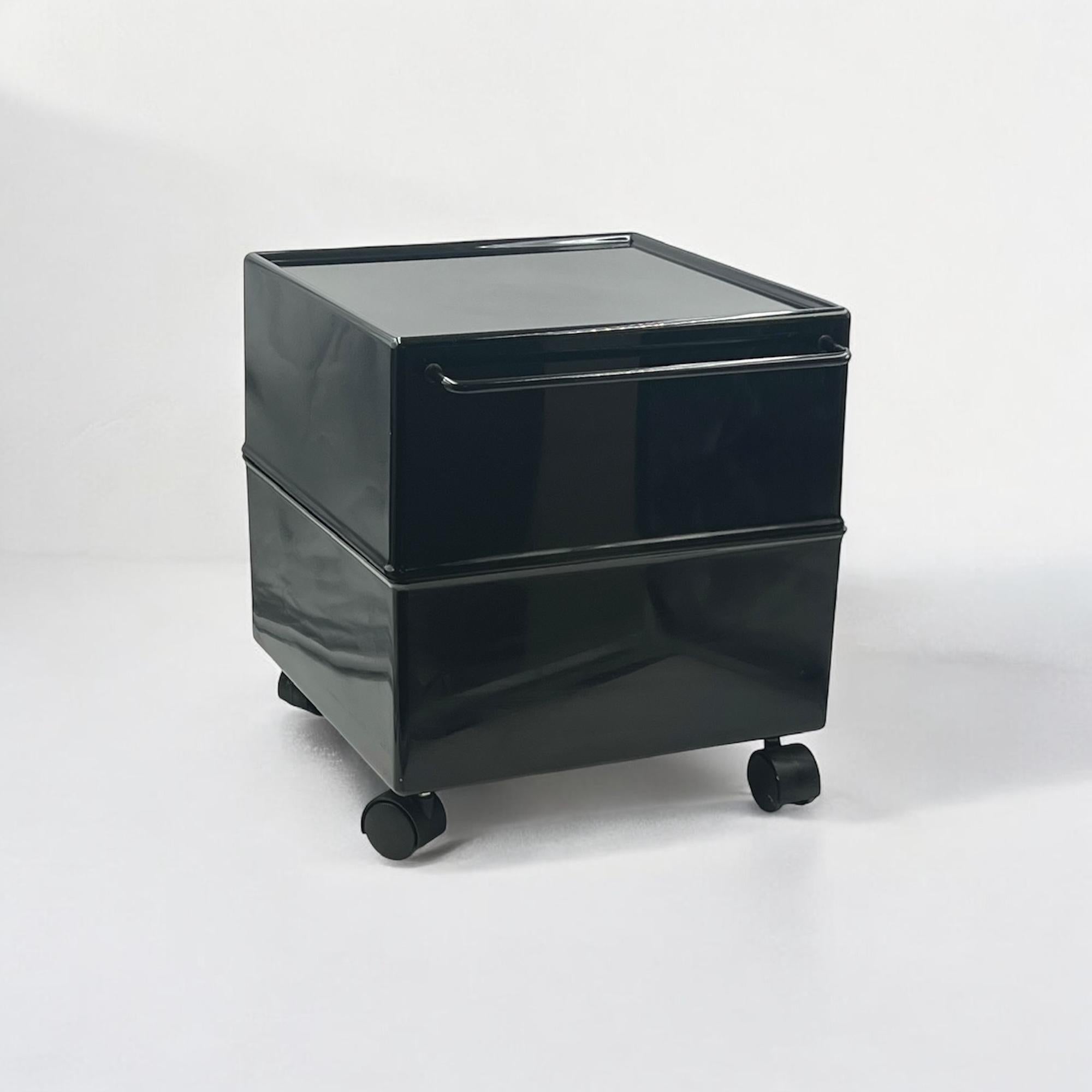 Italian CUBO Bar Cart Storage Trolley by Studio Magis in Glossy Black, 1970s