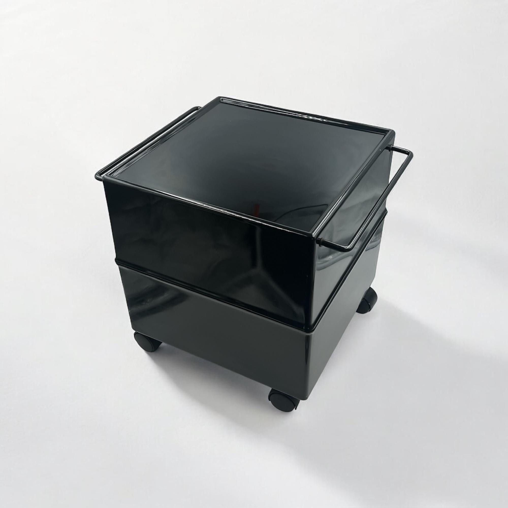 CUBO Bar Cart Storage Trolley by Studio Magis in Glossy Black, 1970s In Good Condition In San Benedetto Del Tronto, IT