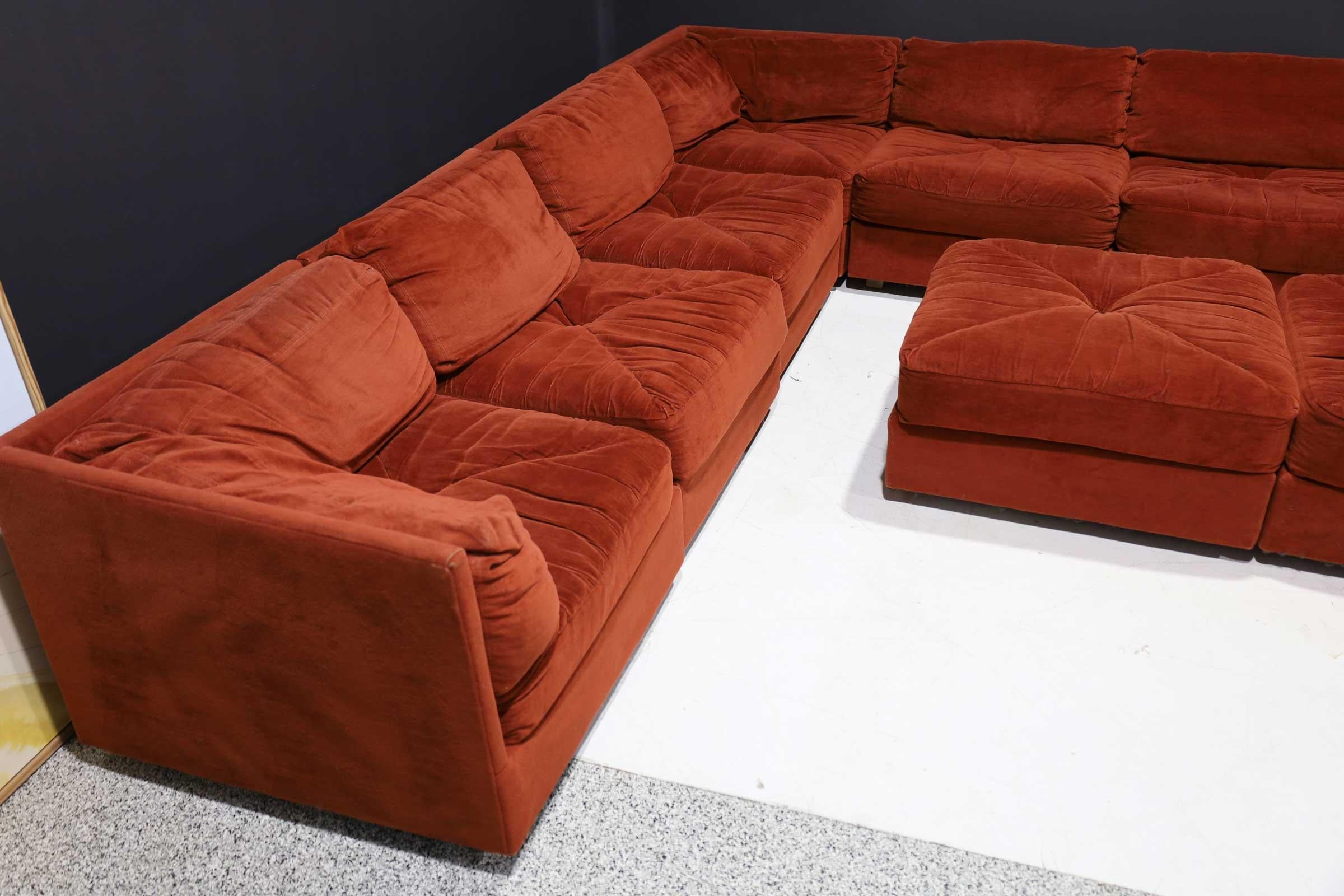 Mid-Century Modern Cubo Sectional in Velvet by Selig, 12 Pieces