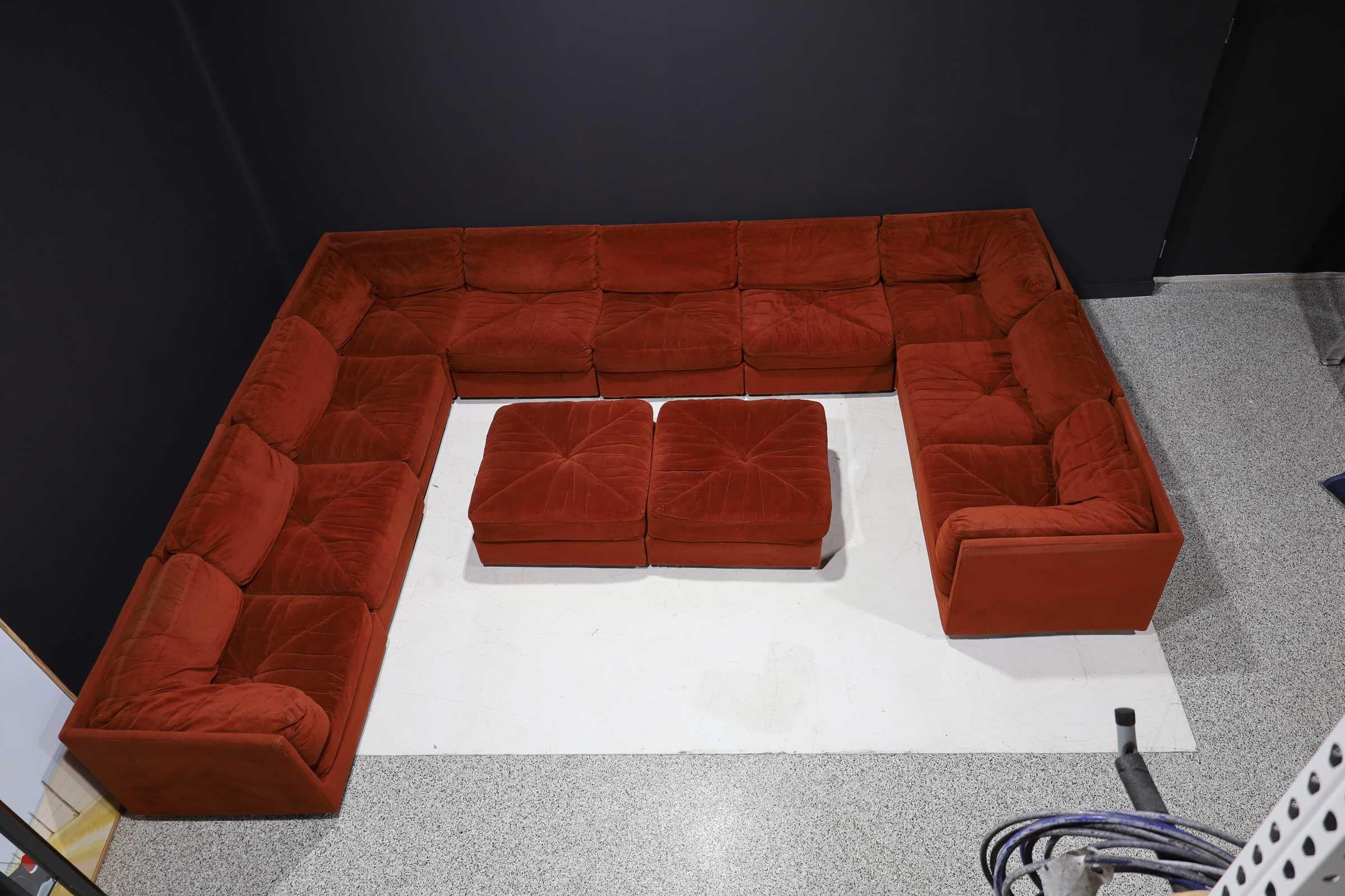 20th Century Cubo Sectional in Velvet by Selig, 12 Pieces