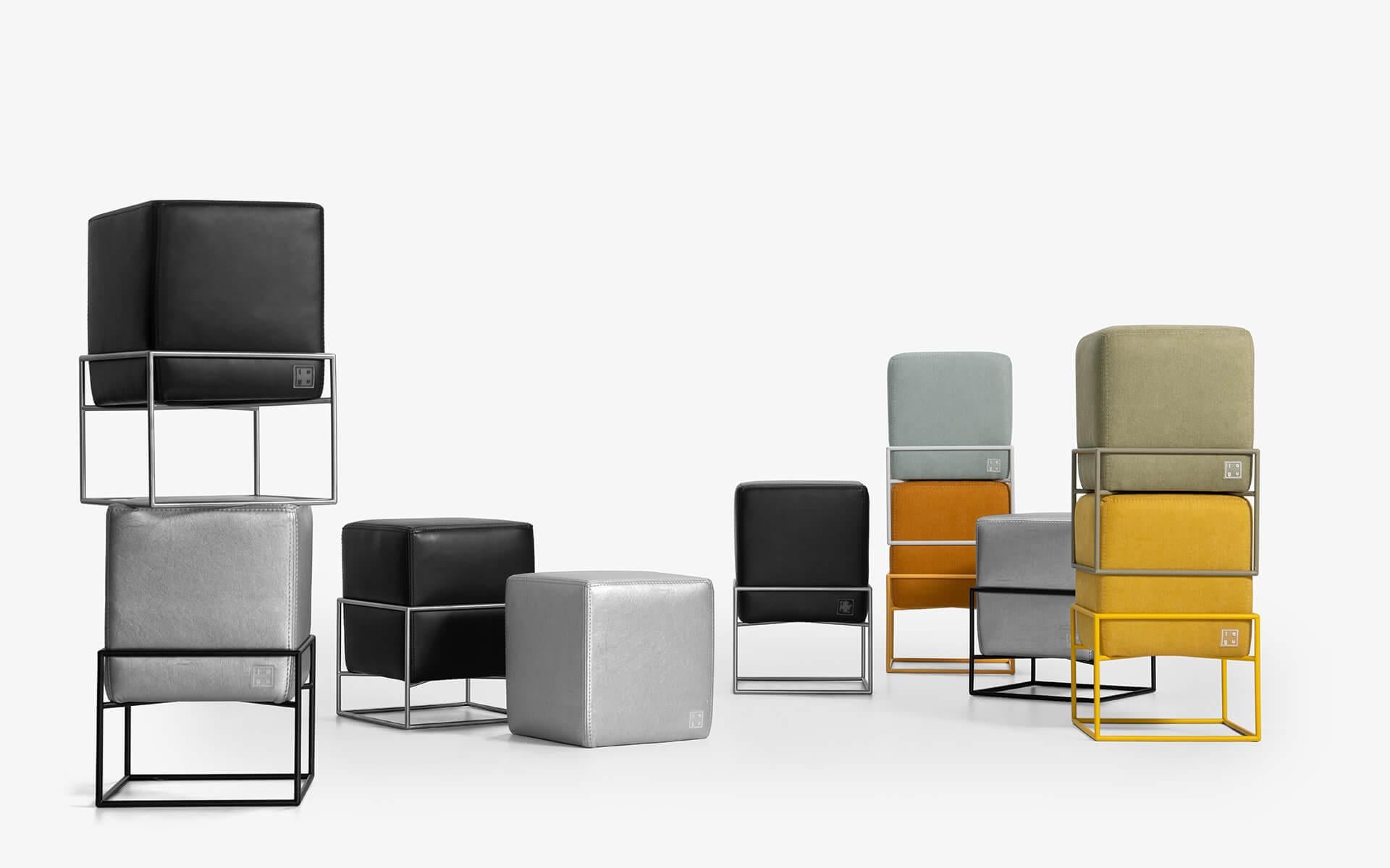 Métal Pouf empilable Cubo jaune de LAGU en vente