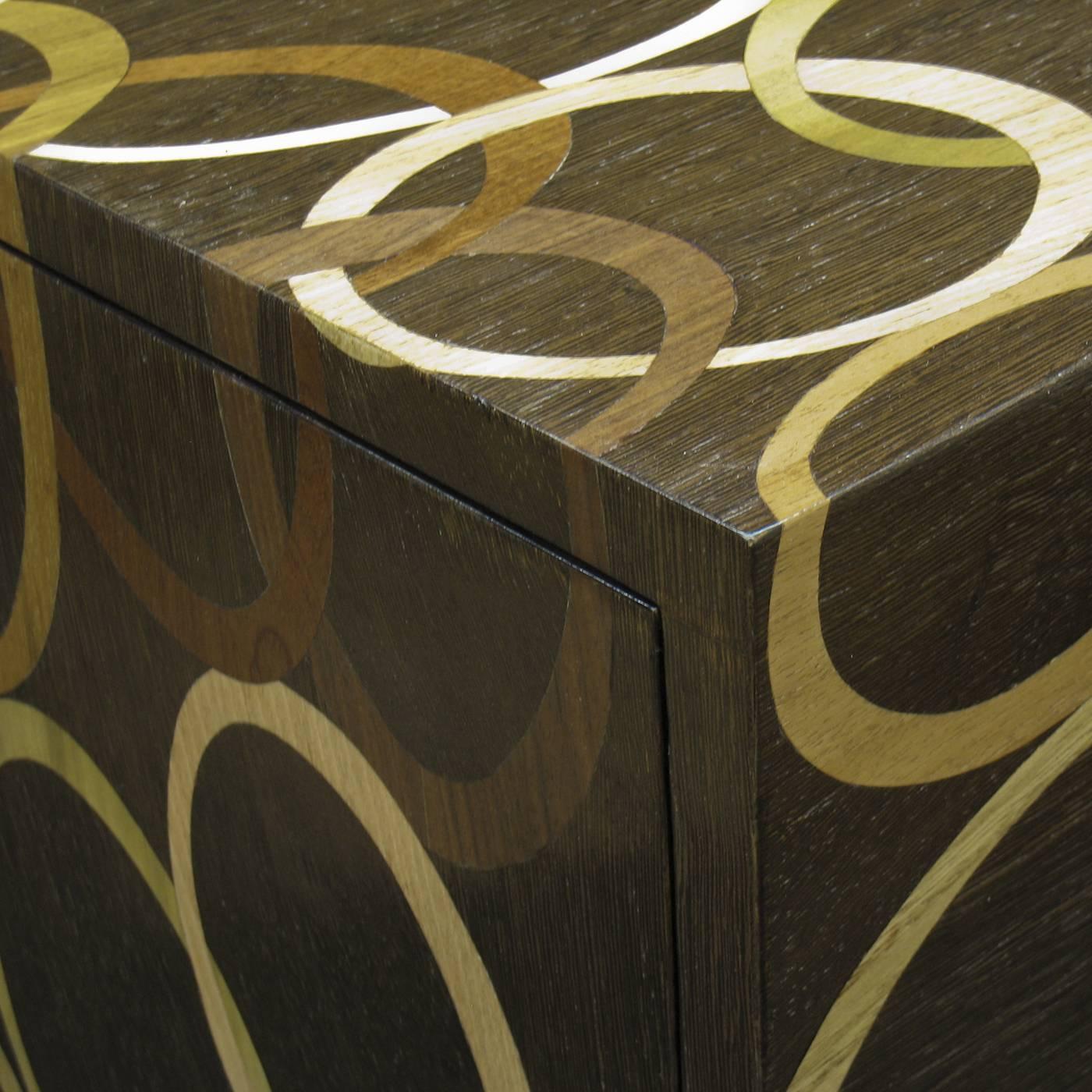 Cubo Wood Inlay Bedside Table In New Condition In Milan, IT