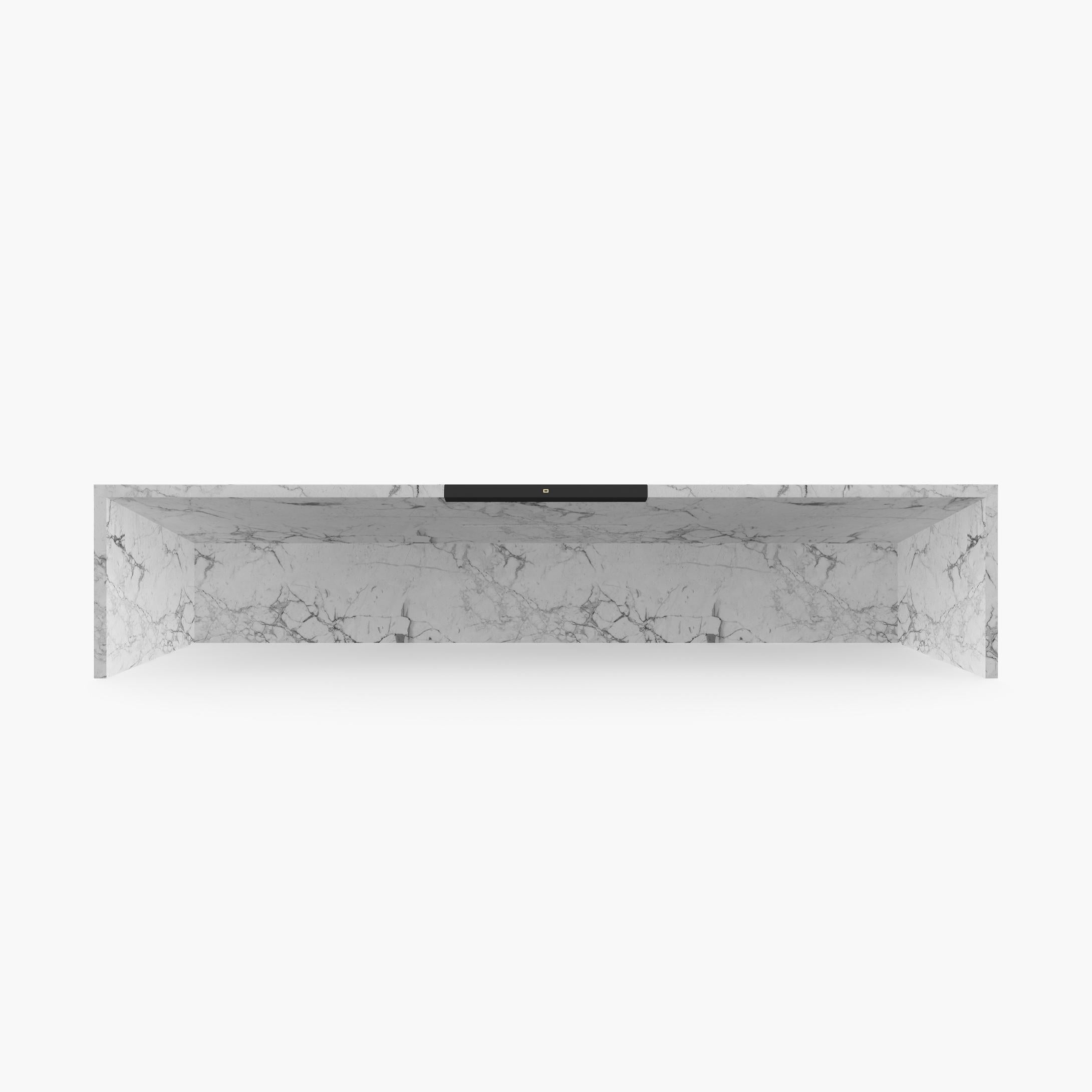 European Cuboid Desk, White Marble, 400x75x75cm Leather Drawer, Germany Handcrafted pc1/1 For Sale