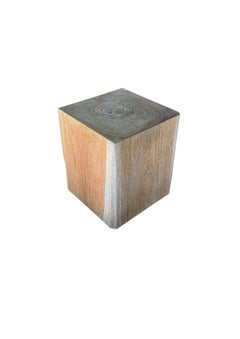 Cuboid Side Table Crafted from Teak Wood, Modern Organic