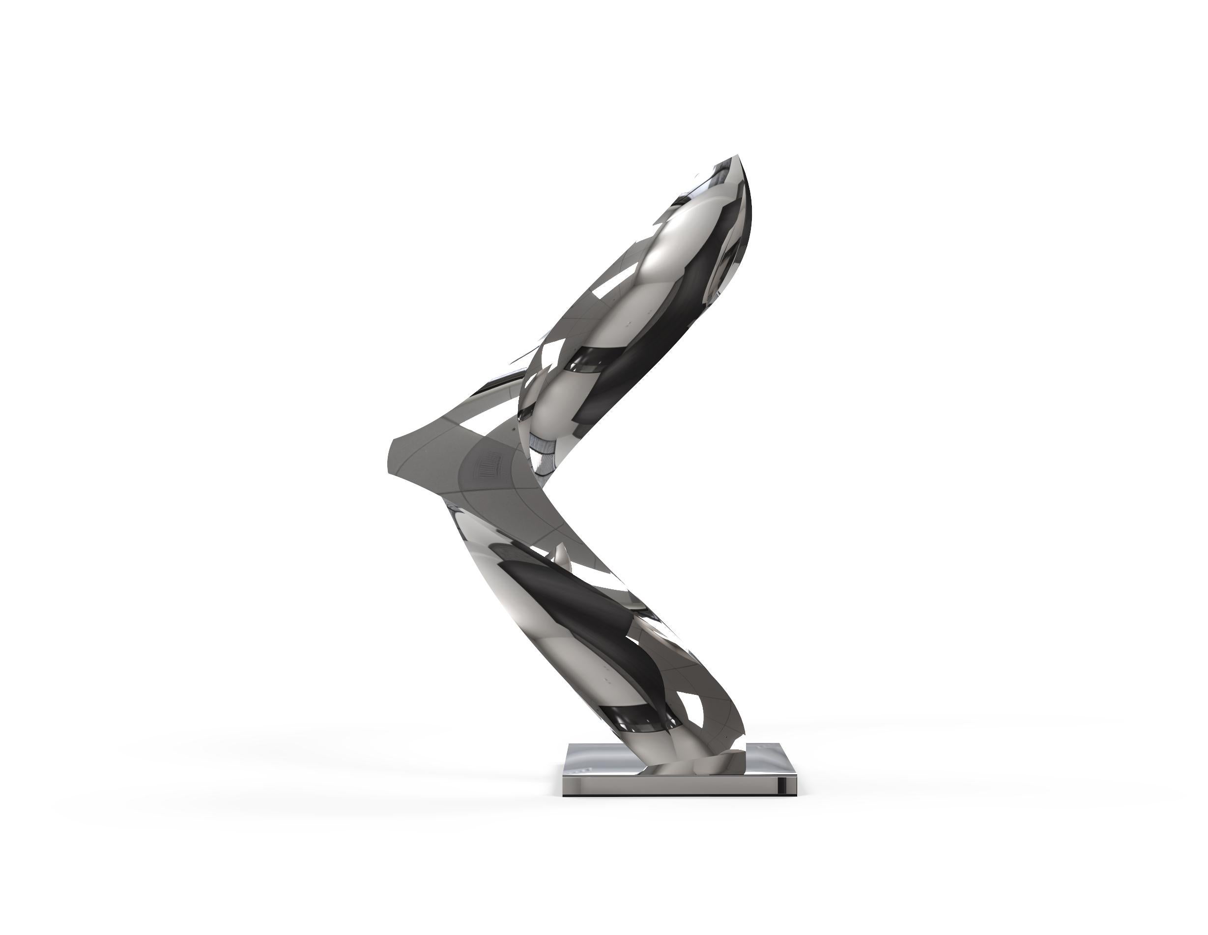 Contemporary Cubus Spiralis Polished Stainless Steel Abstract Minimalist Sculpture For Sale