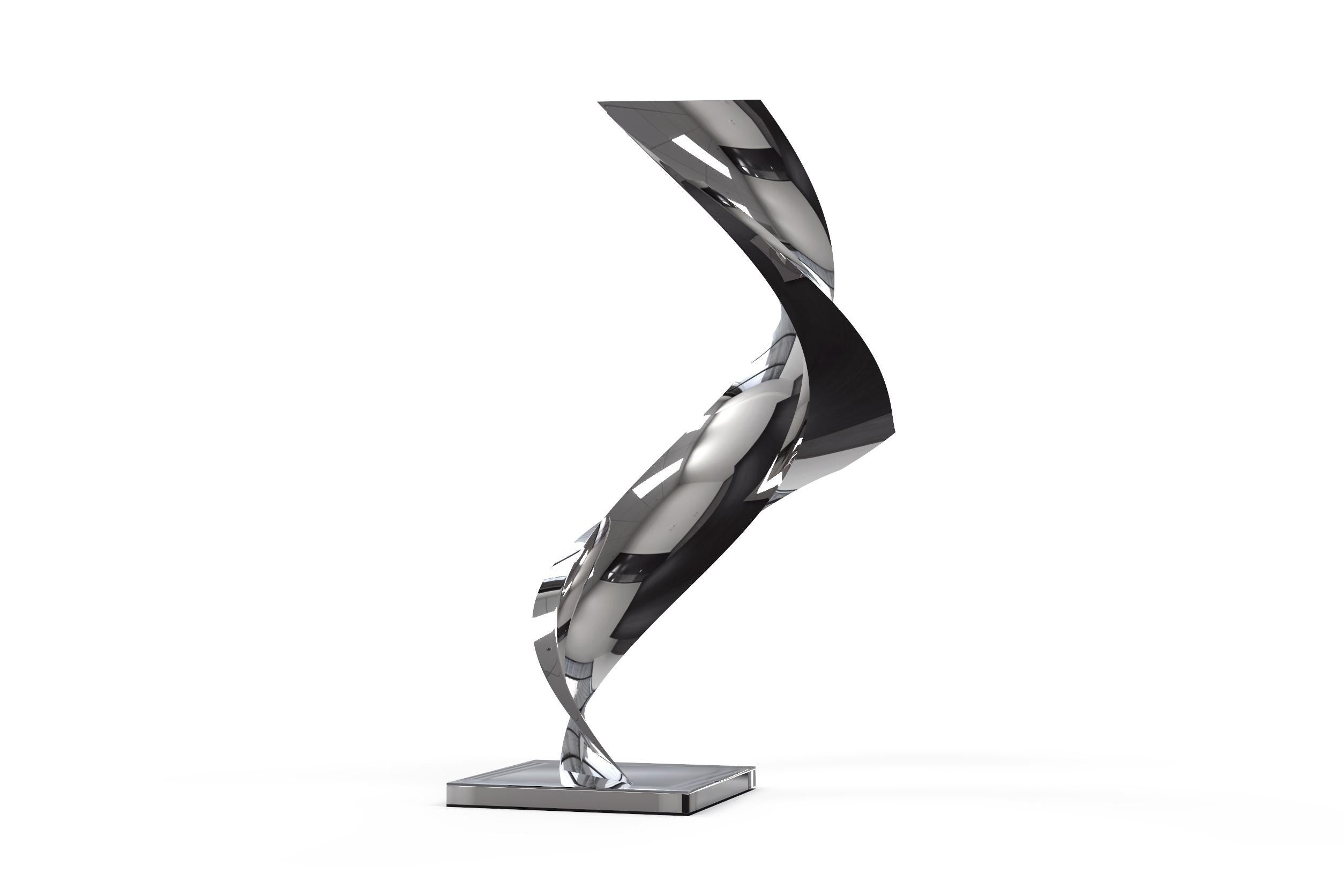 Cubus Spiralis Polished Stainless Steel Abstract Minimalist Sculpture For Sale 1