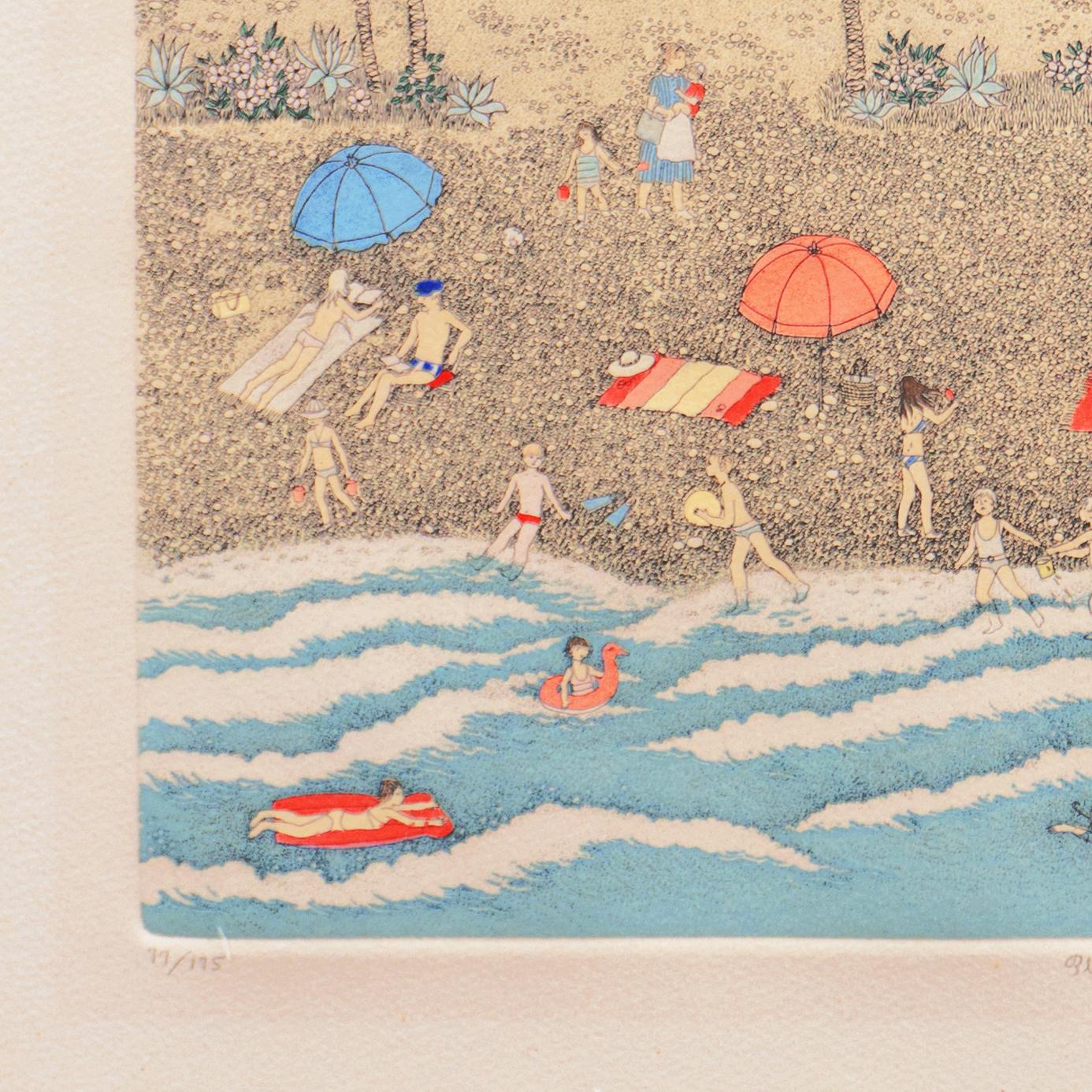 'Beach at Menton', Paris, Ecole des Beaux-Arts, New York, Woman Artist, Madrid - Modern Print by Cuca Romley