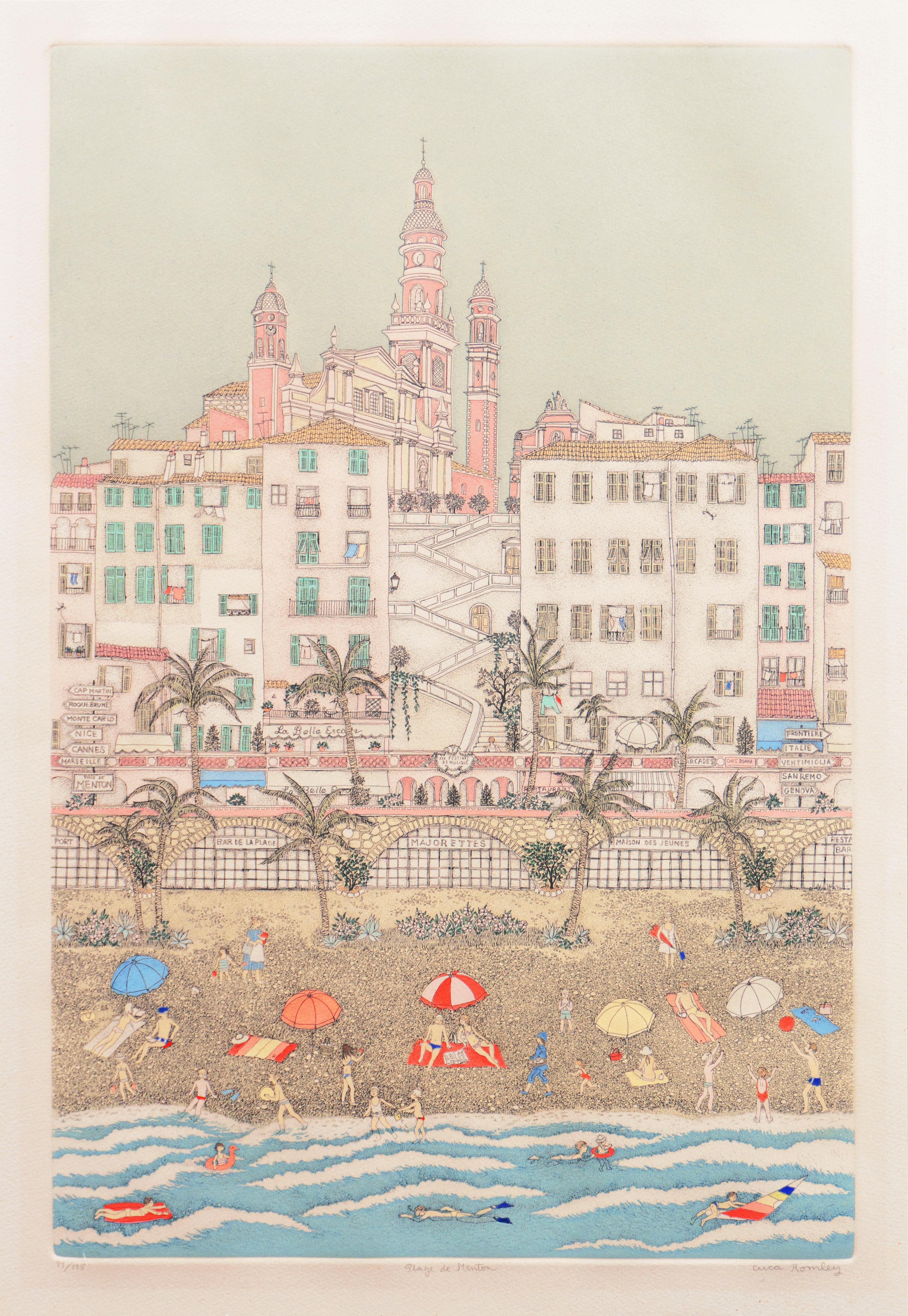 'Beach at Menton', Paris, Ecole des Beaux-Arts, New York, Woman Artist, Madrid - Print by Cuca Romley
