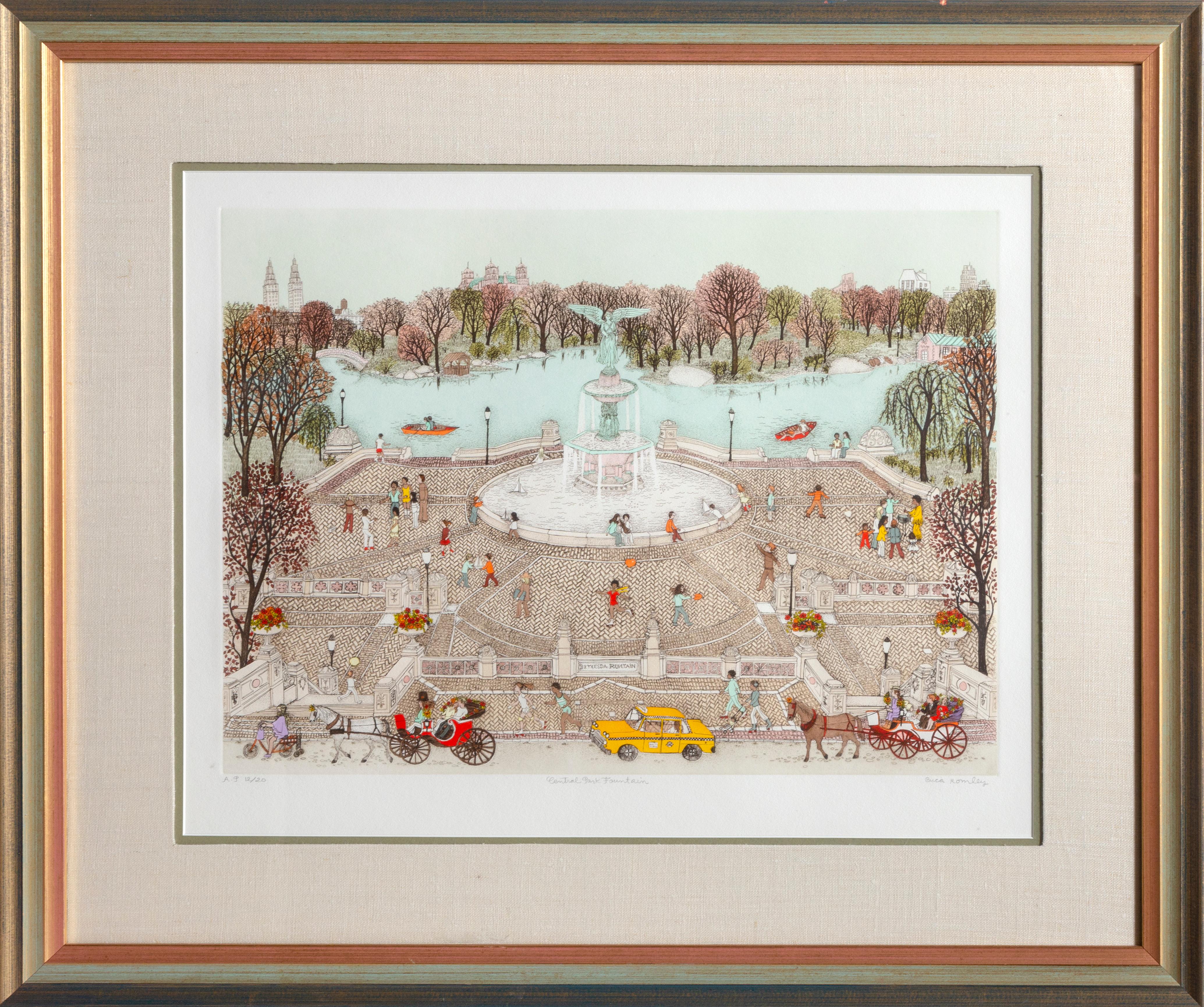 Cuca Romley Landscape Print - Central Park Fountain