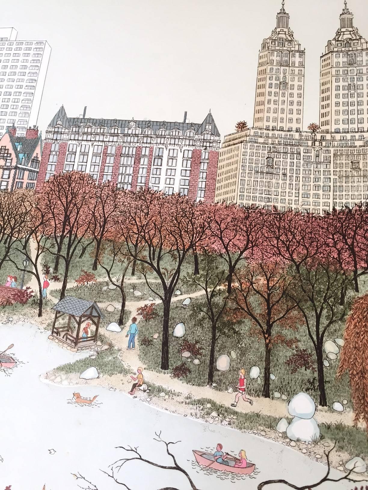 Etching - Central Park West, New York (hand-painted etching) - new – Painting von Cuca Romley
