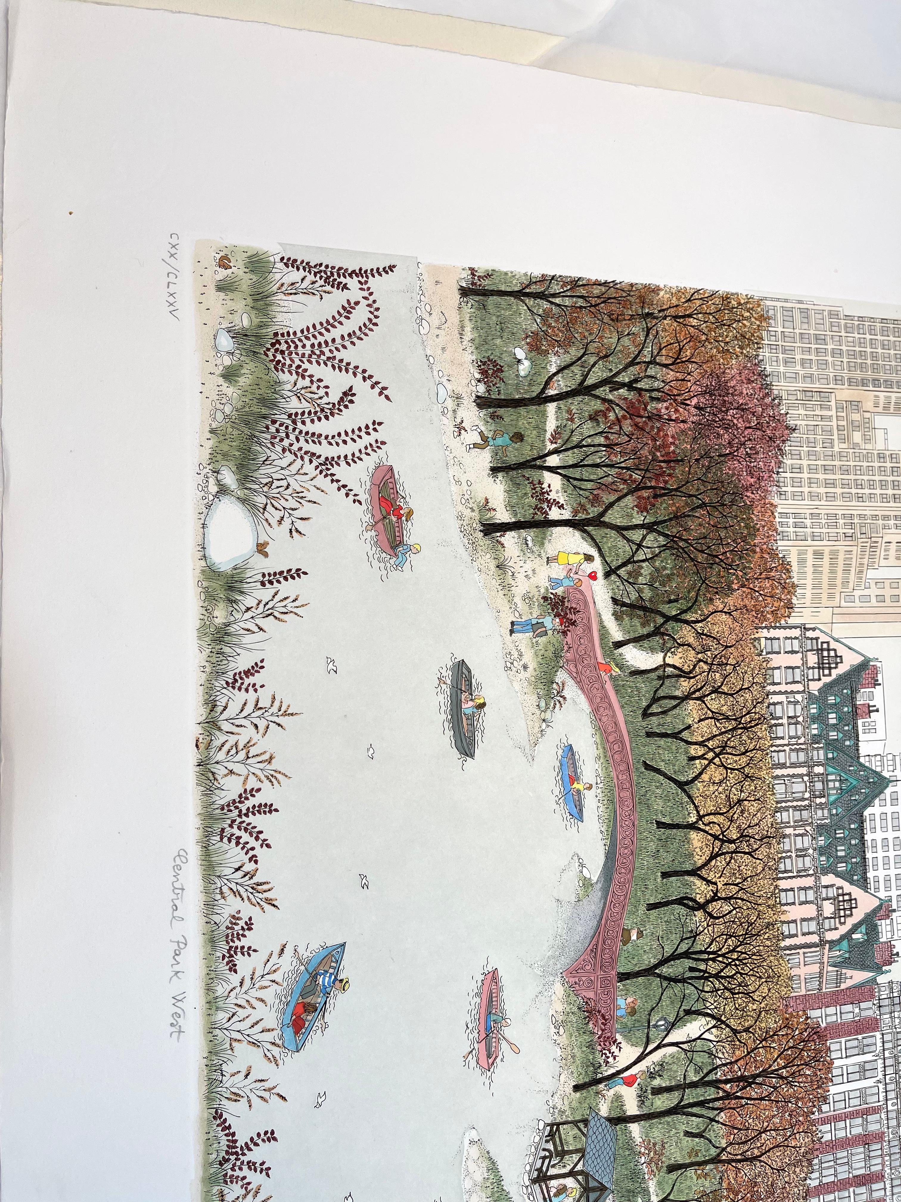 Etching - Central Park West, New York (hand-painted etching) - new - LAST ONE - Gray Landscape Painting by Cuca Romley