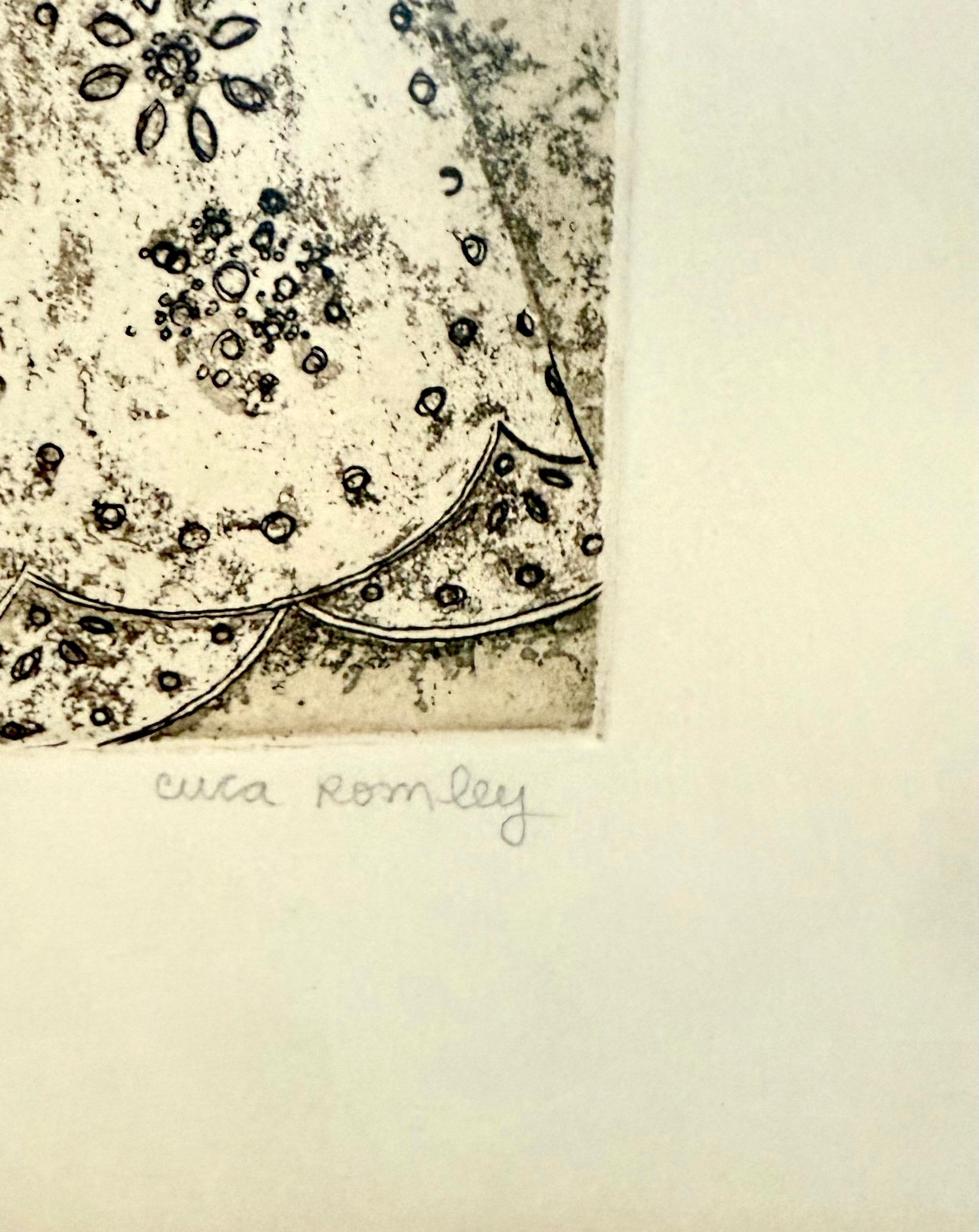 Handkolorierte Radierung Cuca Romley Naive Volkskunst Junges Mädchen Zeitraum Rahmen im Angebot 7