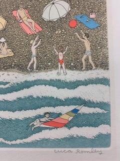 "Plage De Menton", Francia, Acquaforte colorata a mano in edizione limitata - Edn 38/175