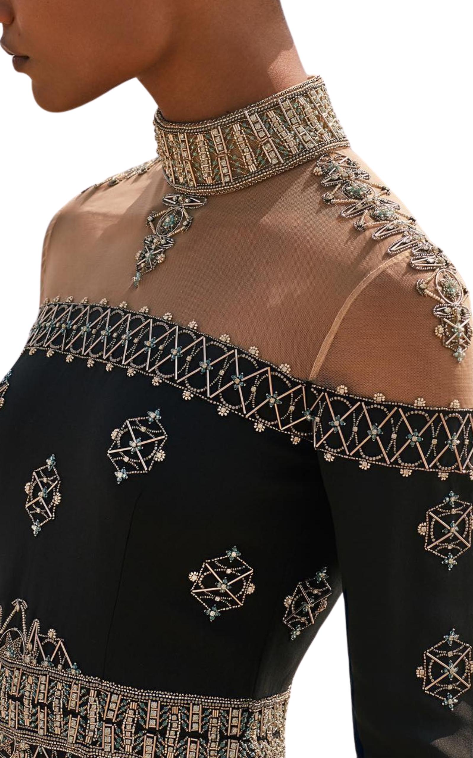 Cucculelli Shaheen Schwarzes Hand Perlen Seidenkleid US 8 im Zustand „Neu“ im Angebot in Brossard, QC