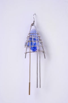 Cuchaviva 46 Earring in Plated Bronze, Steel Wire & Glass by Syene Bernal Luna