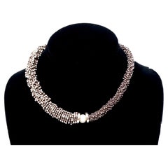 Cucinelli-Like Asymmetrical Silver-Tone Spiral Beaded Necklace