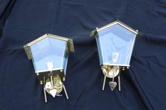 Cuckoo Clock Sconces Brass Midcentury Italian Design Gold Heart Bird House