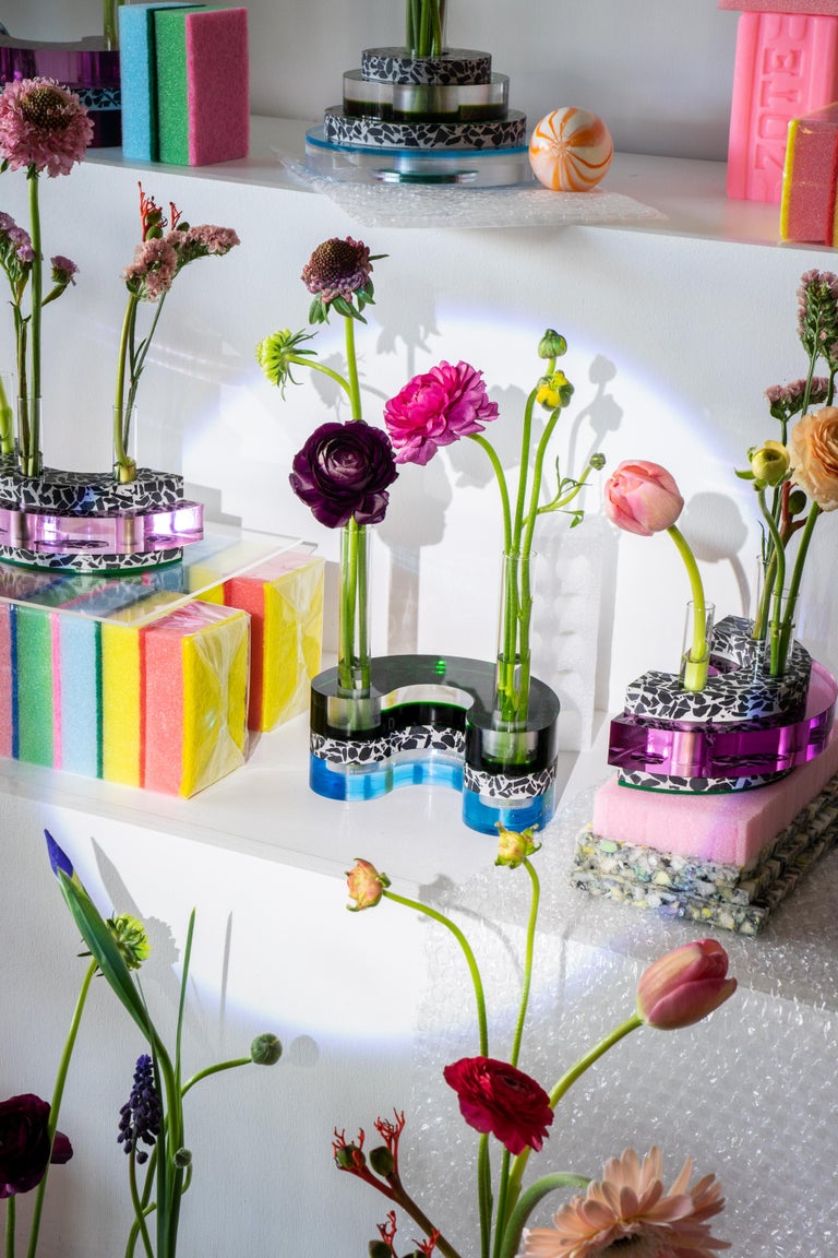 Gabriela has partnered with founder and curator Sara Darling of rose colored to launch the floral shop’s inaugural artist series with Memphis, a show consisting of mini-sculptures inspired by postmodern Memphis Design and Miami’s Art Deco era. The