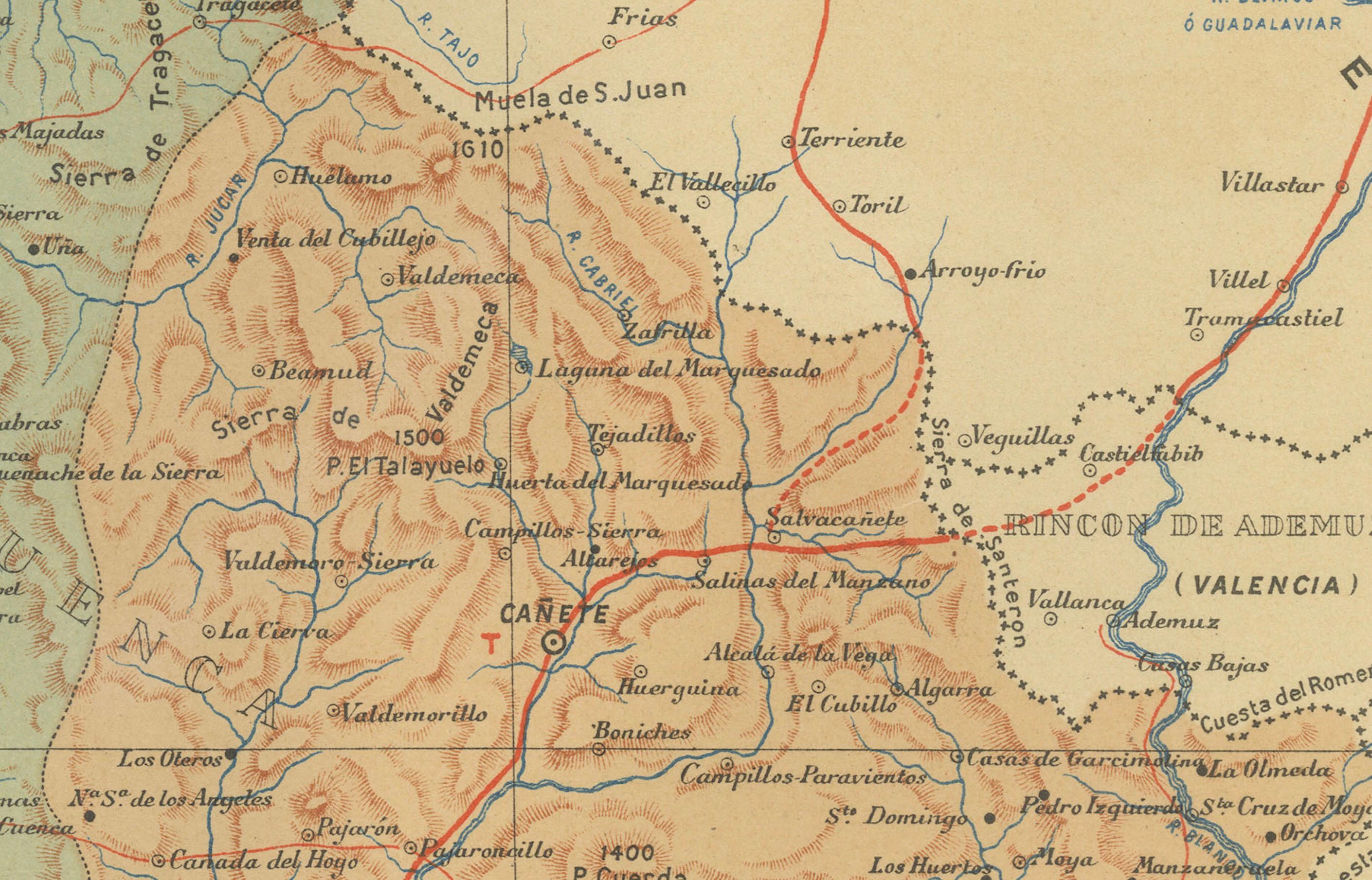 Cuenca 1901: A Historical Cartographic Detailing of High Plains and Mountains In Good Condition For Sale In Langweer, NL