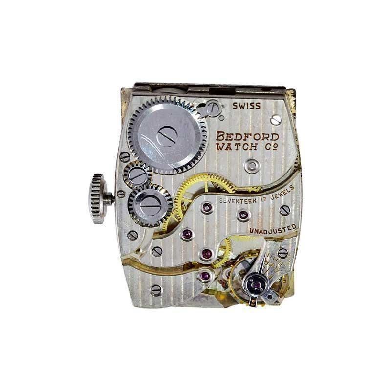 Cuervo & Sabrinos Rare 8 Day Wrist Watch with Original Dial Art Deco Tank 1930's For Sale 6
