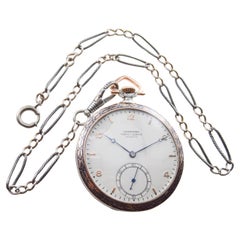 Cuervo & Sobrinos Silver Niello and Gold Art Deco Open Faced Pocket Watch 1940's