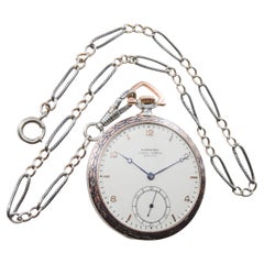 Used Cuervo & Sobrinos Silver Niello and Gold Art Deco Open Faced Pocket Watch 1940's