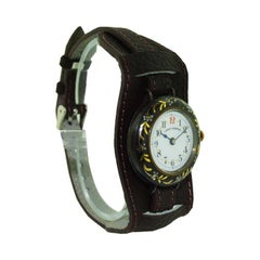 Cuervo Y Sobrinos Early Gun Metal and Gold Pin Set Wristwatch, circa 1915
