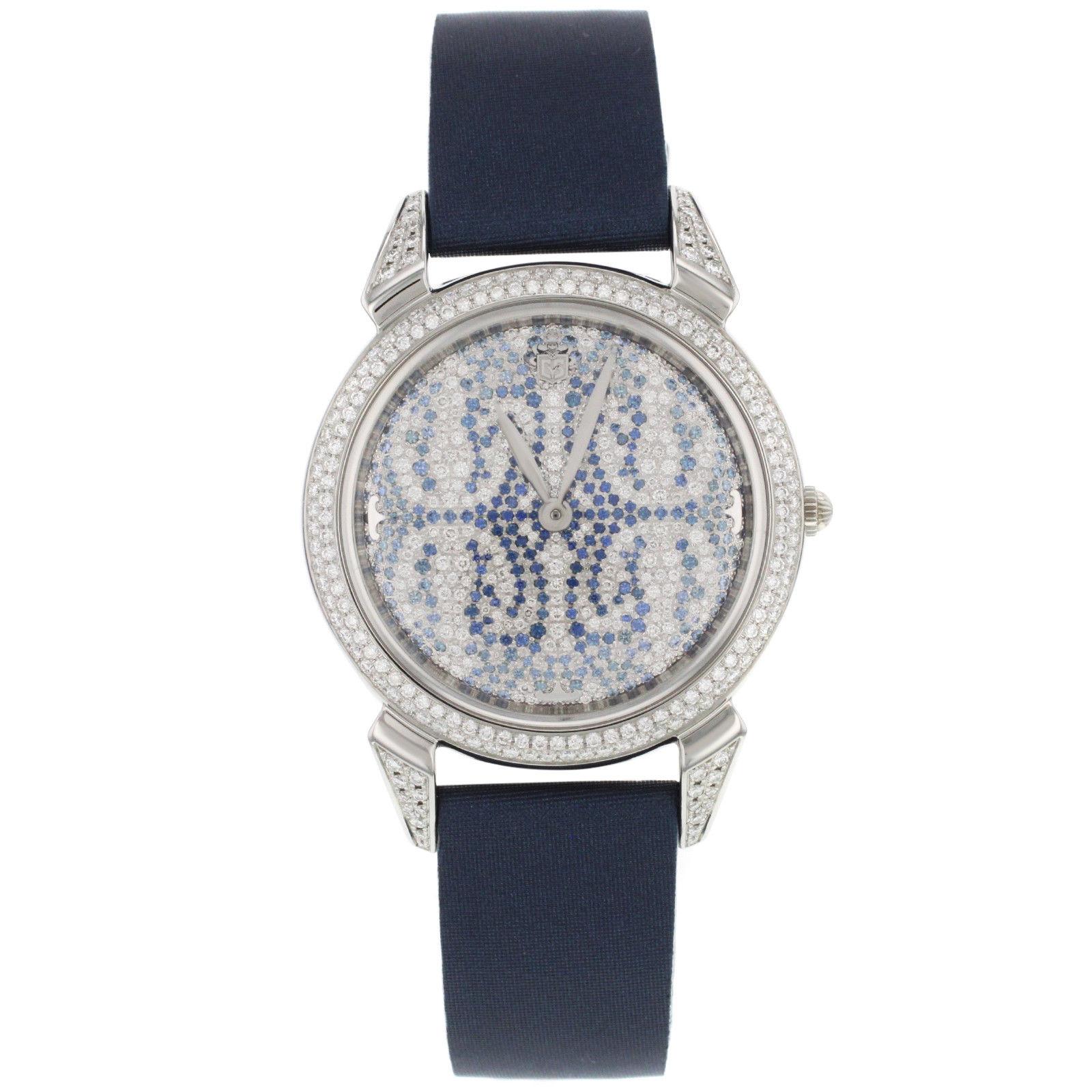 Cuervo Y Sobrinos Historiador Diamonds Sapphire Leather Ladies Watch 3112.1SP-SP